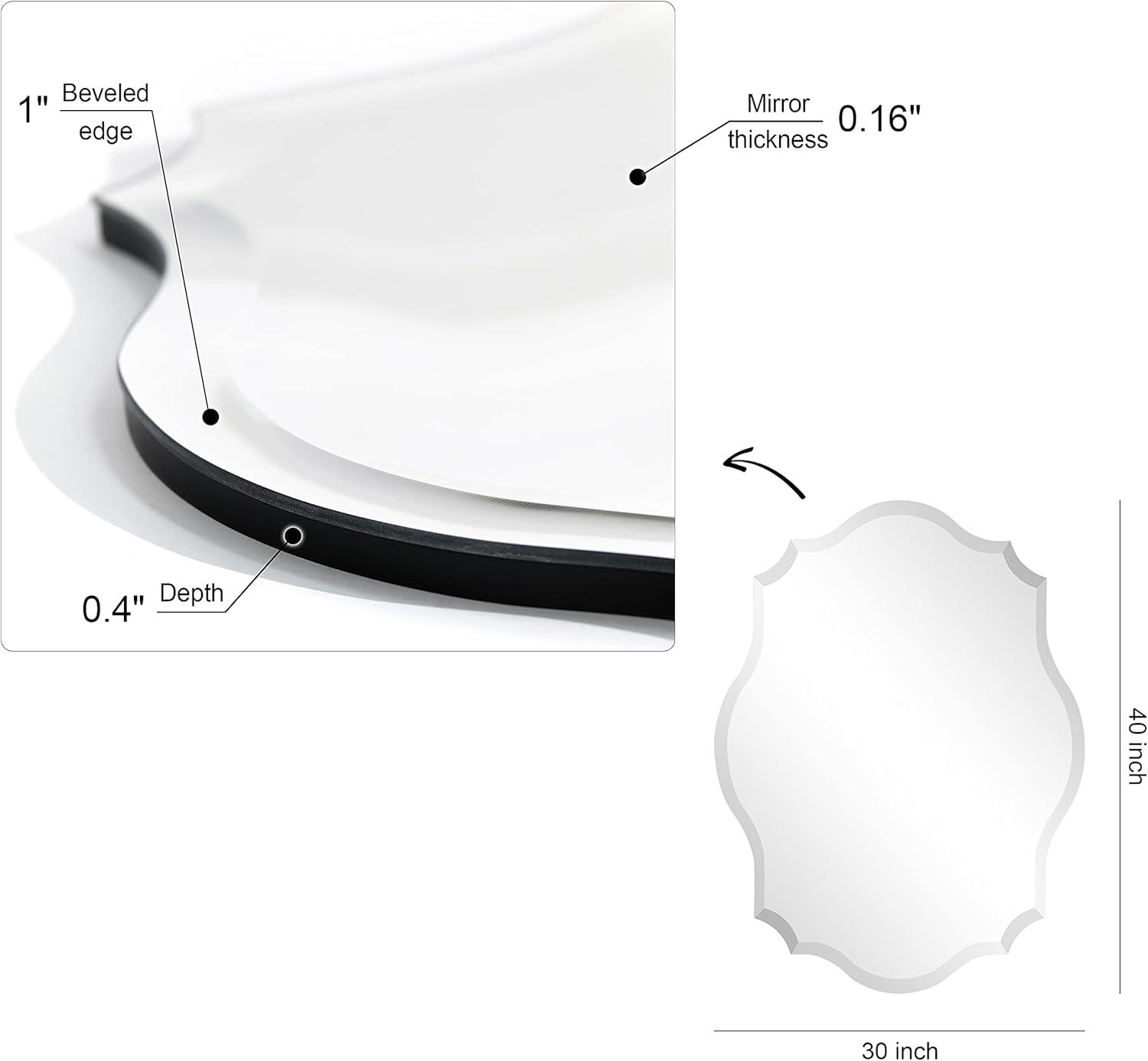 Empire Art Direct Frameless Beveled Oblong Elegant Scalloped Wall Mirror 30 in. x 40 in. x 0.39 in.