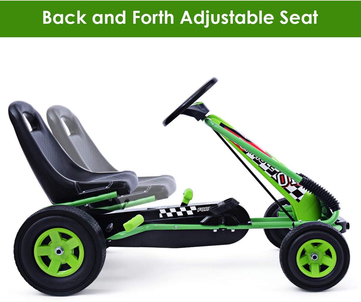 Infans Go Kart 4 Wheel Pedal Powered Kids Ride On Toy w/ Adjustable Seat Green