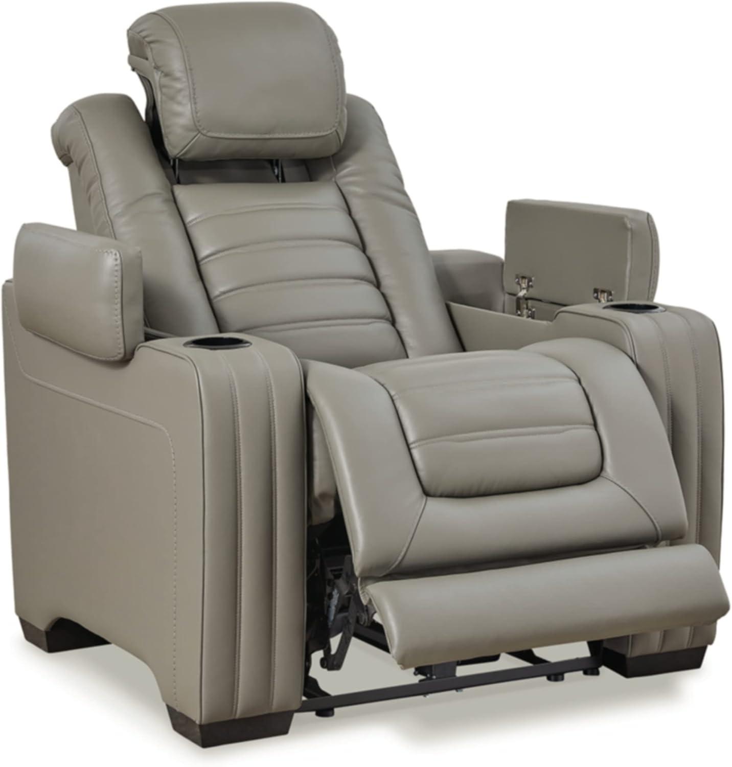 Gray Leather Contemporary Power Recliner with Air Massage