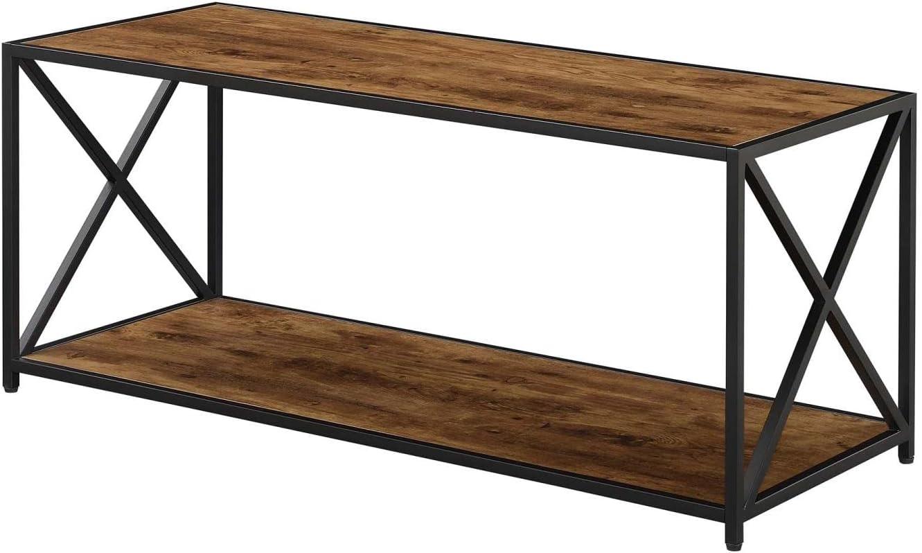 Barnwood & Black Contemporary Rectangular Coffee Table with Shelf