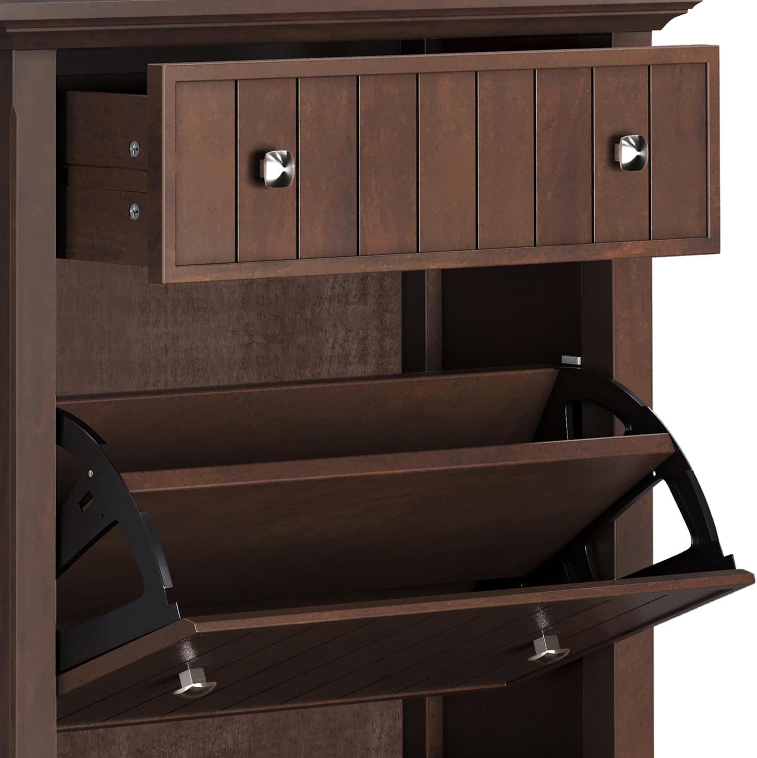 Simpli Home Acadian SOLID WOOD 32 inch Wide Entryway Shoe Storage Cabinet in Brunette Brown