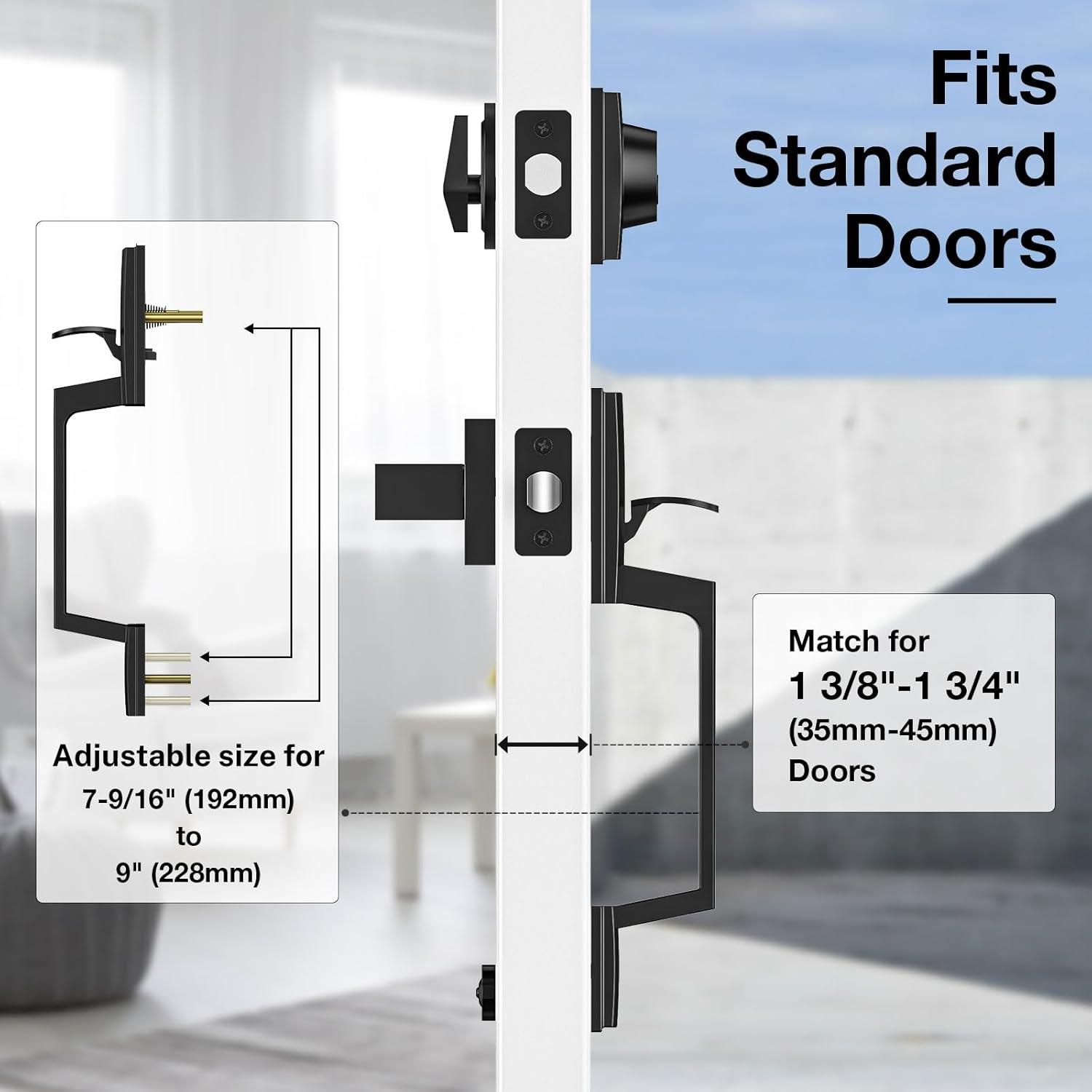 Front Door Lock Handle and Deadbolt Set,Exterior Door Handle with Door Lever,Modern Front Door Lock Set,Adjustable Deadbolt with Single Cylinder,Reversible for Right&Left