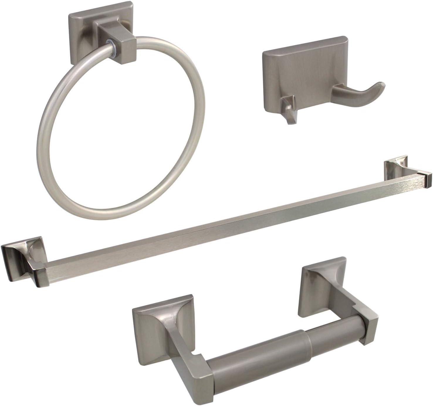 Satin Nickel 4-Piece Bathroom Accessory Kit with Towel Bar