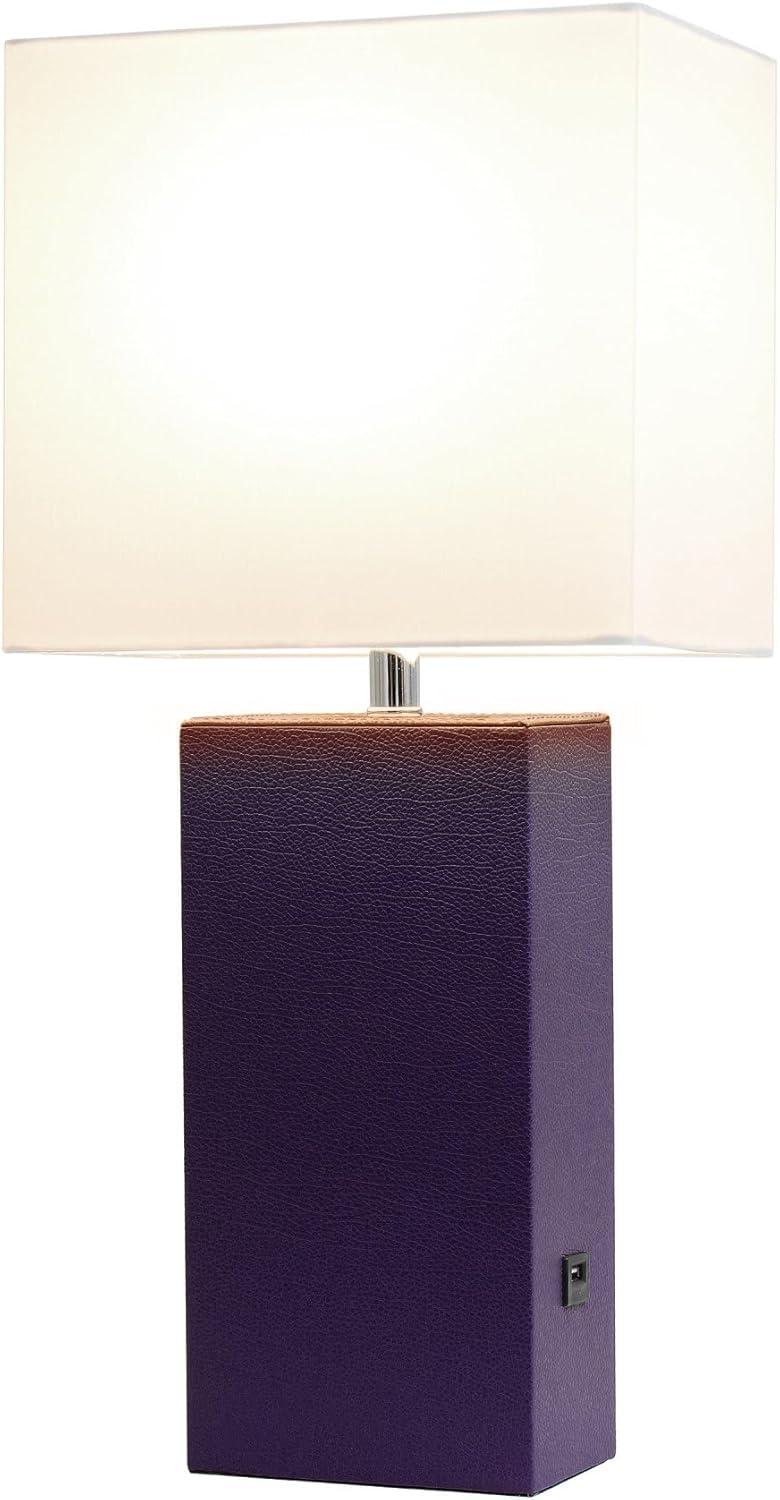 Modern Leather Table Lamp with USB and Fabric Shade - Elegant Designs