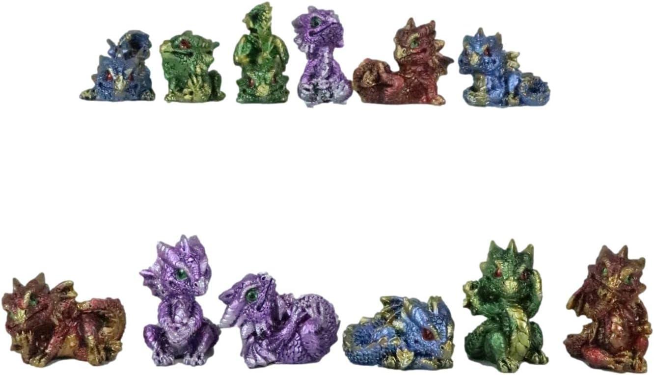 Ebros Set of 12 Colorful Red Green Purple Blue Baby Dragons Miniature Figurine