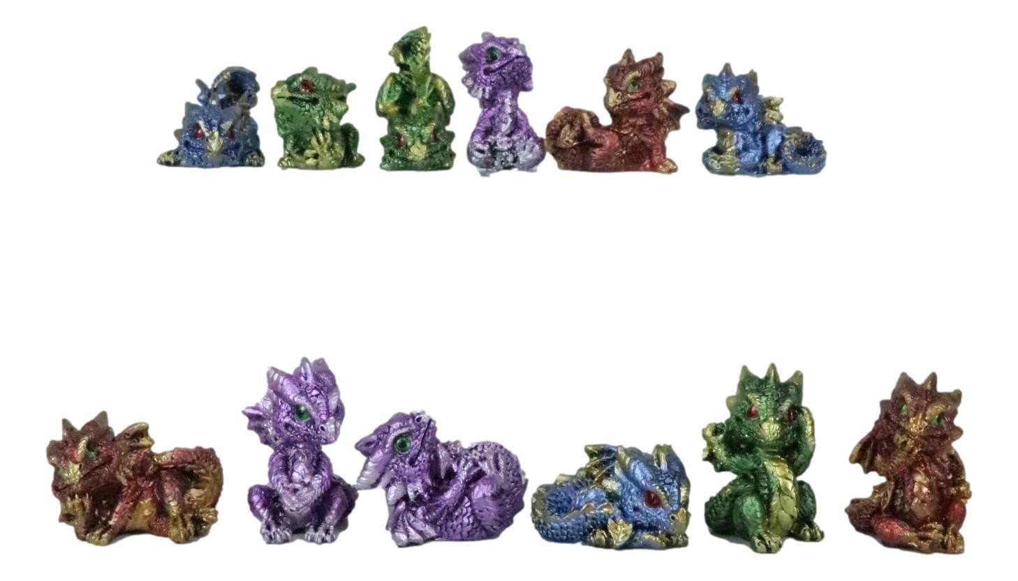 Ebros Set of 12 Colorful Red Green Purple Blue Baby Dragons Miniature Figurine