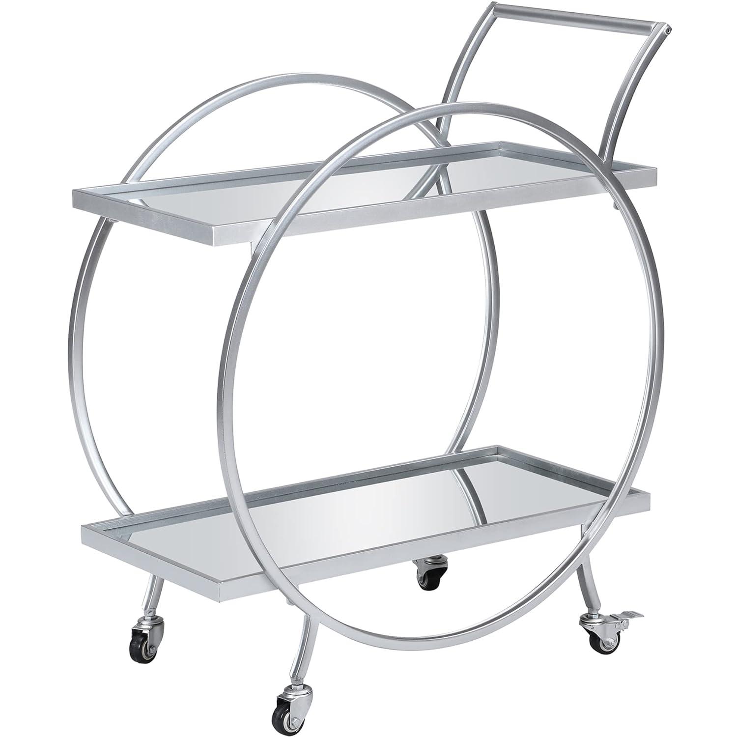 FirsTime & Co. Silver Odessa Mirrored Bar Cart, Glam, Metal, 27.5 x 14 x 33 in