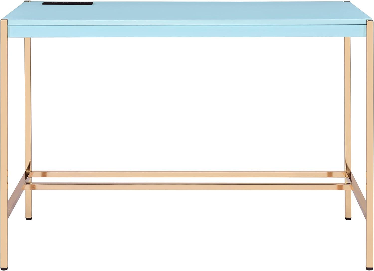42" Midriaks Writing Desk Baby Blue/Gold Finish - Acme Furniture: Chic Office Furniture with USB Ports