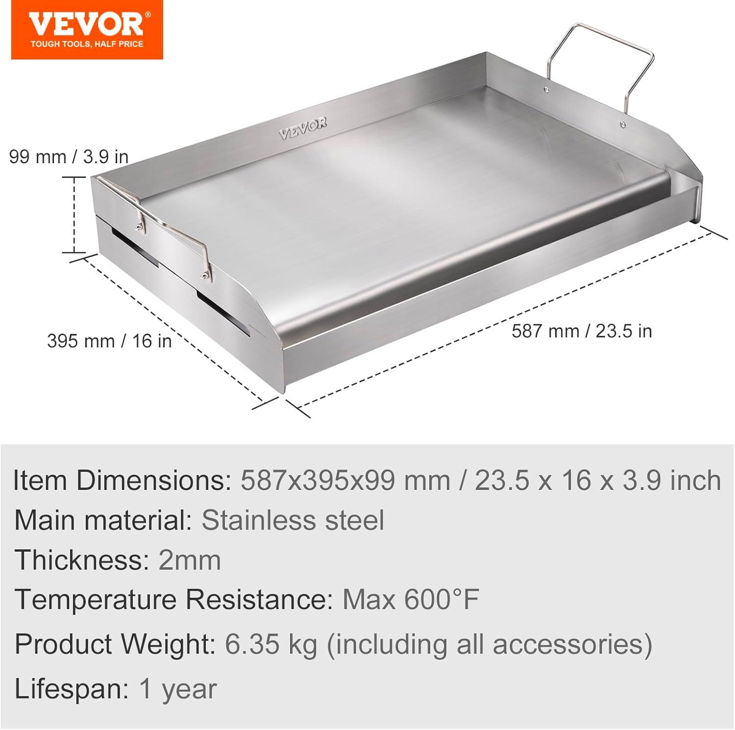 Stainless Steel Rectangular Double Burner Griddle with Handles