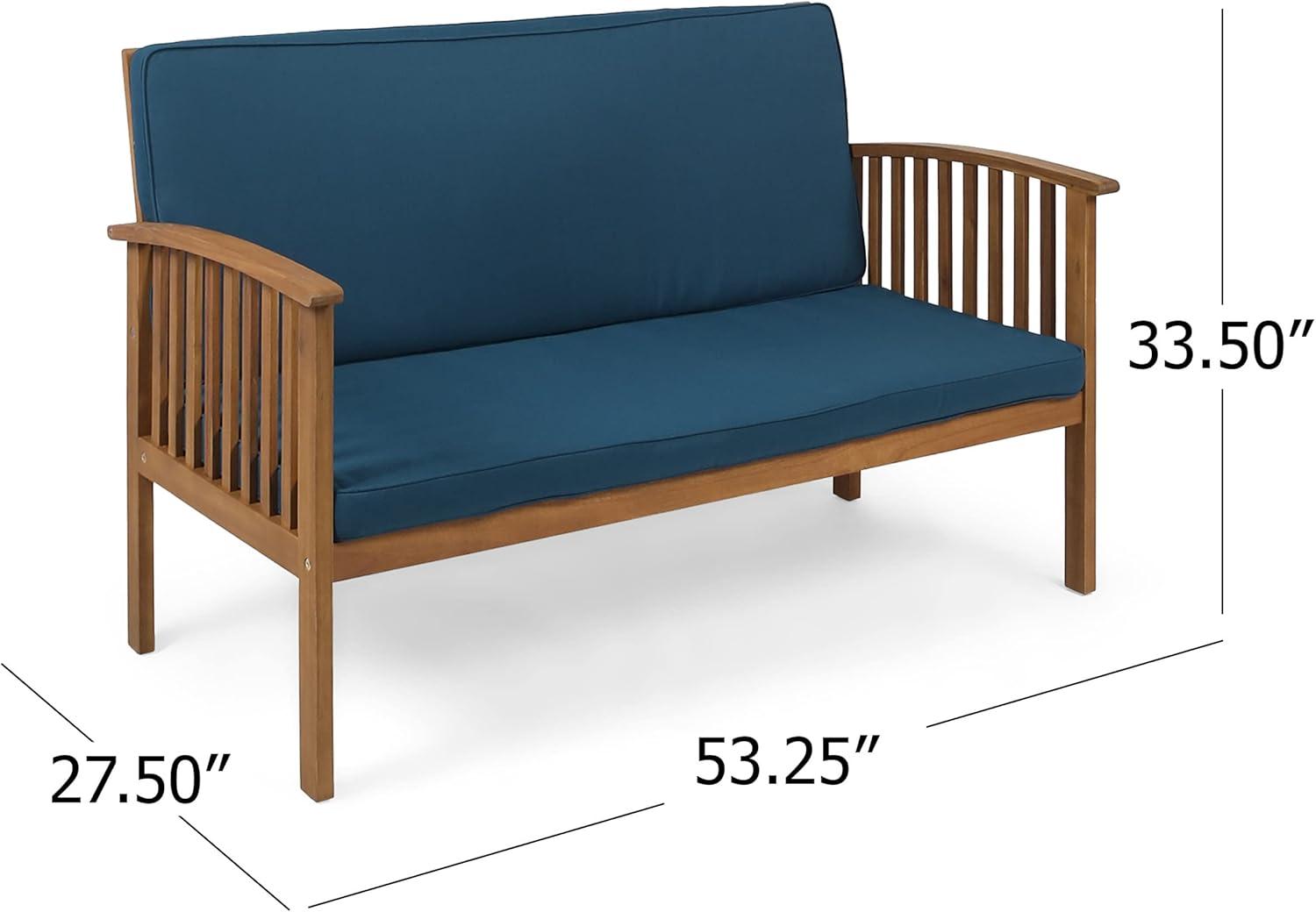 GDF Studio Oliver Outdoor Acacia Wood Loveseat, Brown and Dark Teal