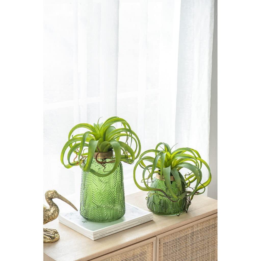 A&B Home Glass Vase with Vintage Green Leaf Pattern, Table Accent, 6 inches