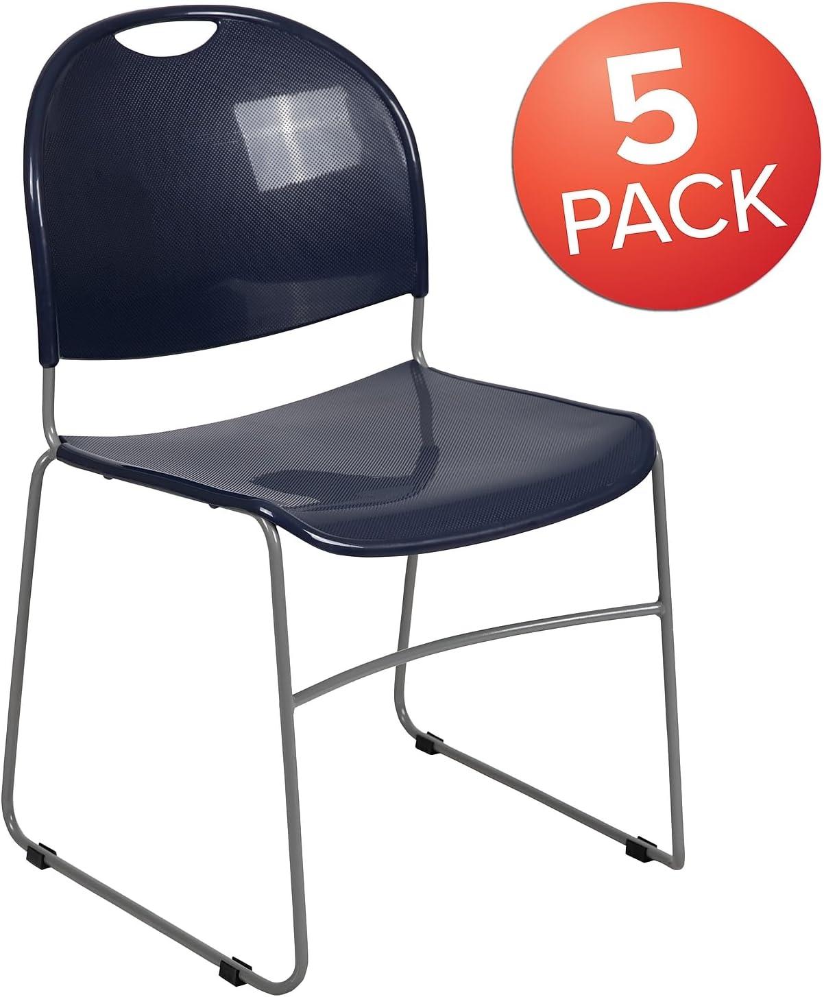 Flash Furniture Gaea 880 lb. Capacity Ultra-Compact Stack Chair with Metal Frame (Set of 5)