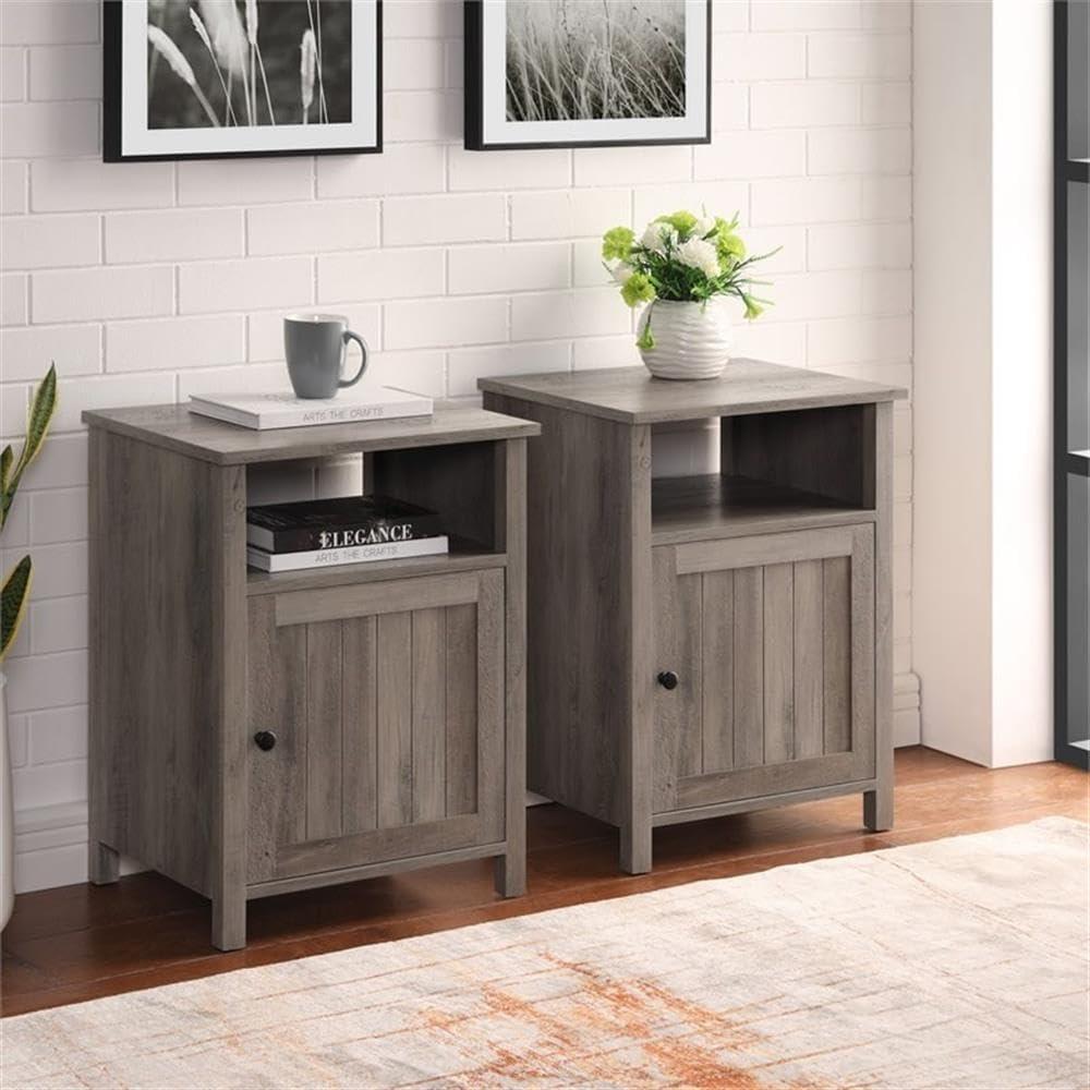 Craig Grooved Door End Table Set with Soft-Close Hinges in Rustic Oak