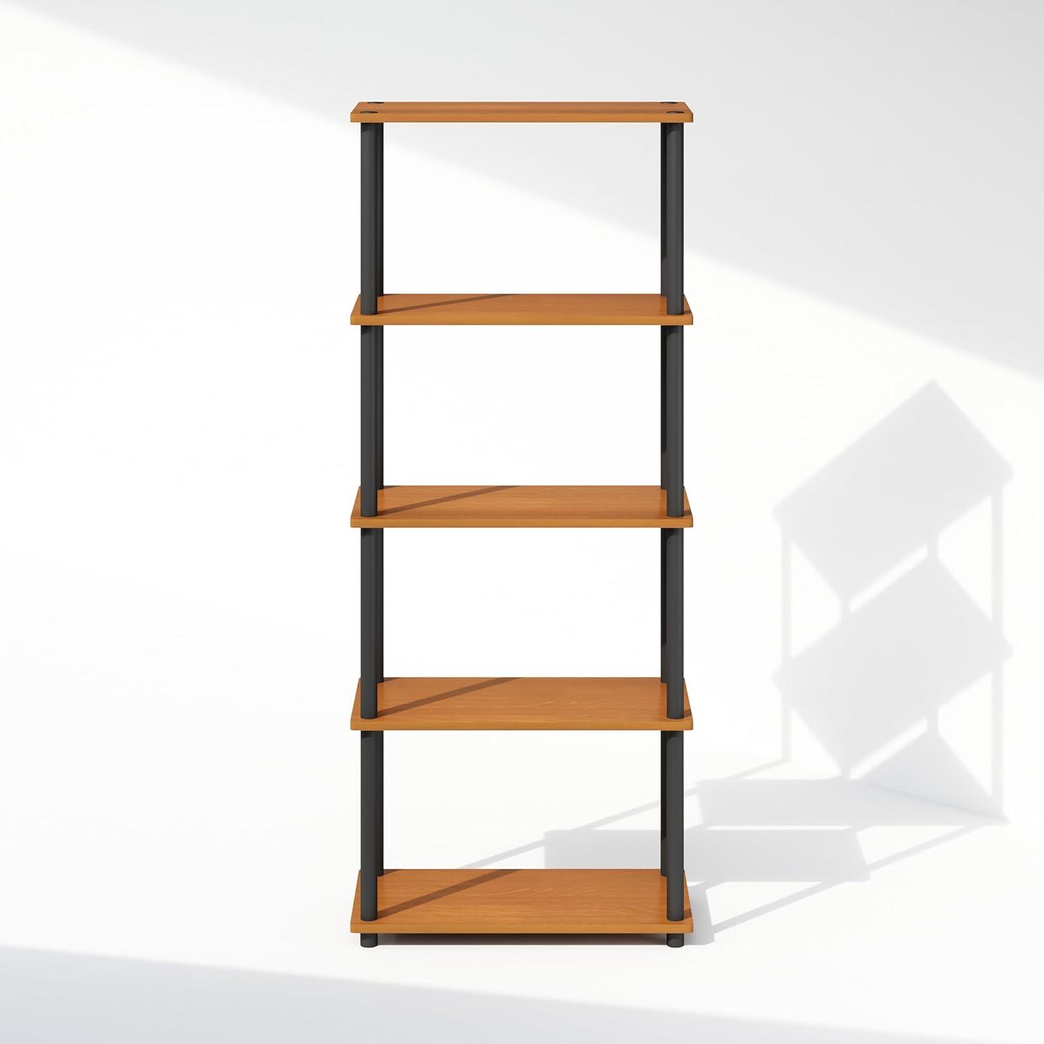 Furinno 5-Tier Tall Decorative Bookshelf Storage Bookcase Open Multipurpose Shelves Display Rack for Living Room&Home Office,Light Cherry/Black