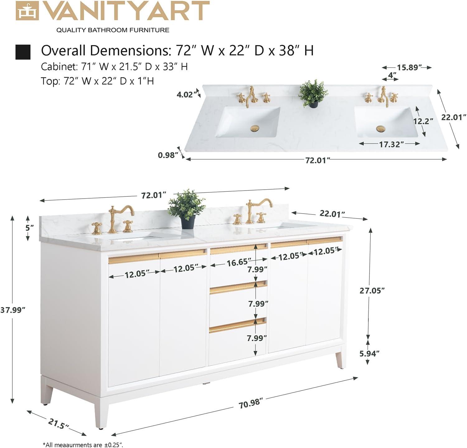 72 Double Bathroom Vanity with Top