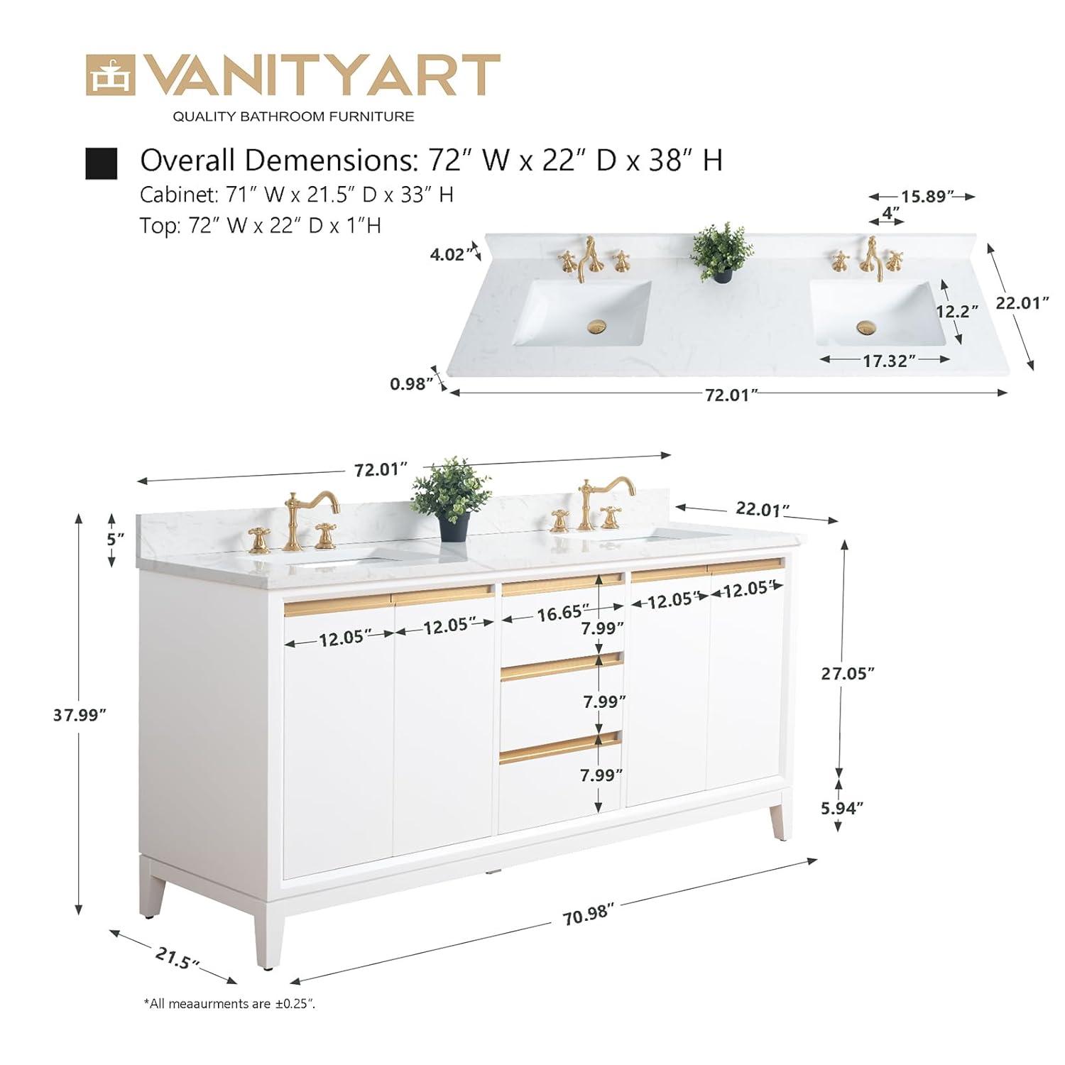 72 Double Bathroom Vanity with Top