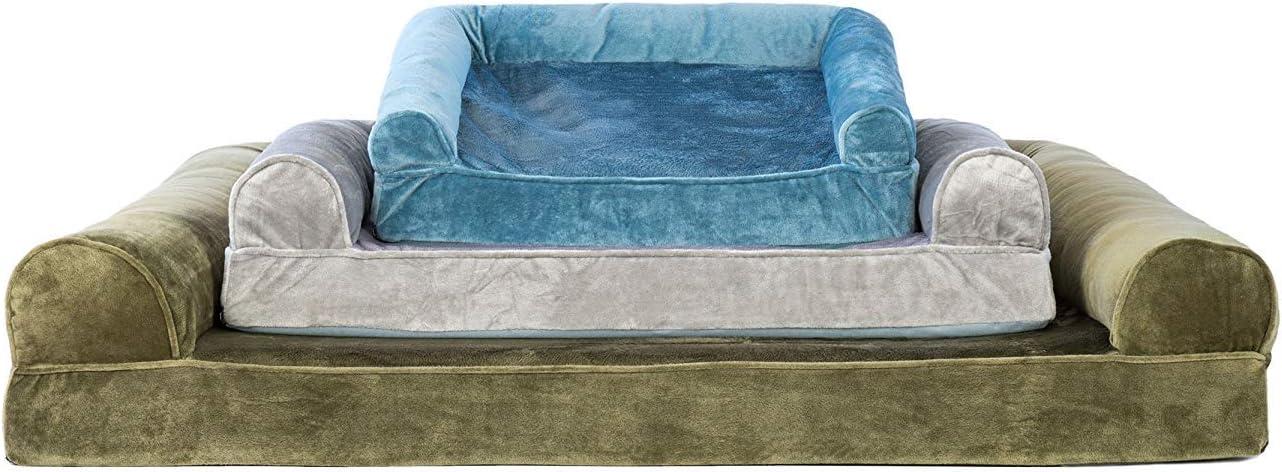 FurHaven Pet Products Faux Fur & Velvet Orthopedic Sofa Pet Bed for Dogs & Cats - Harbor Blue, Medium