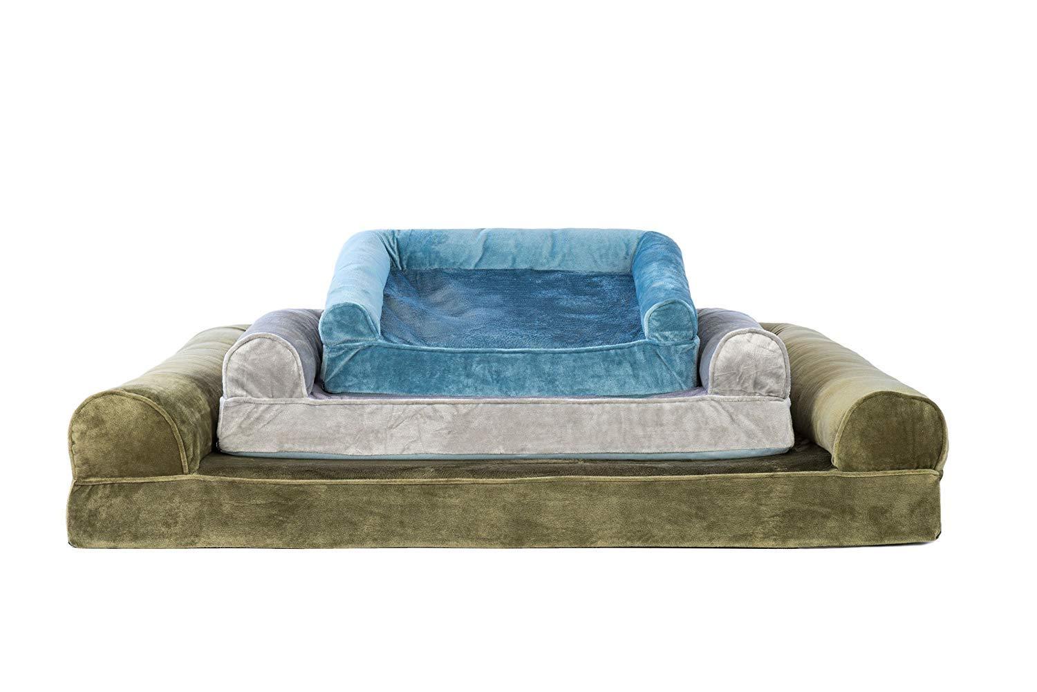 FurHaven Pet Products Faux Fur & Velvet Orthopedic Sofa Pet Bed for Dogs & Cats - Harbor Blue, Medium