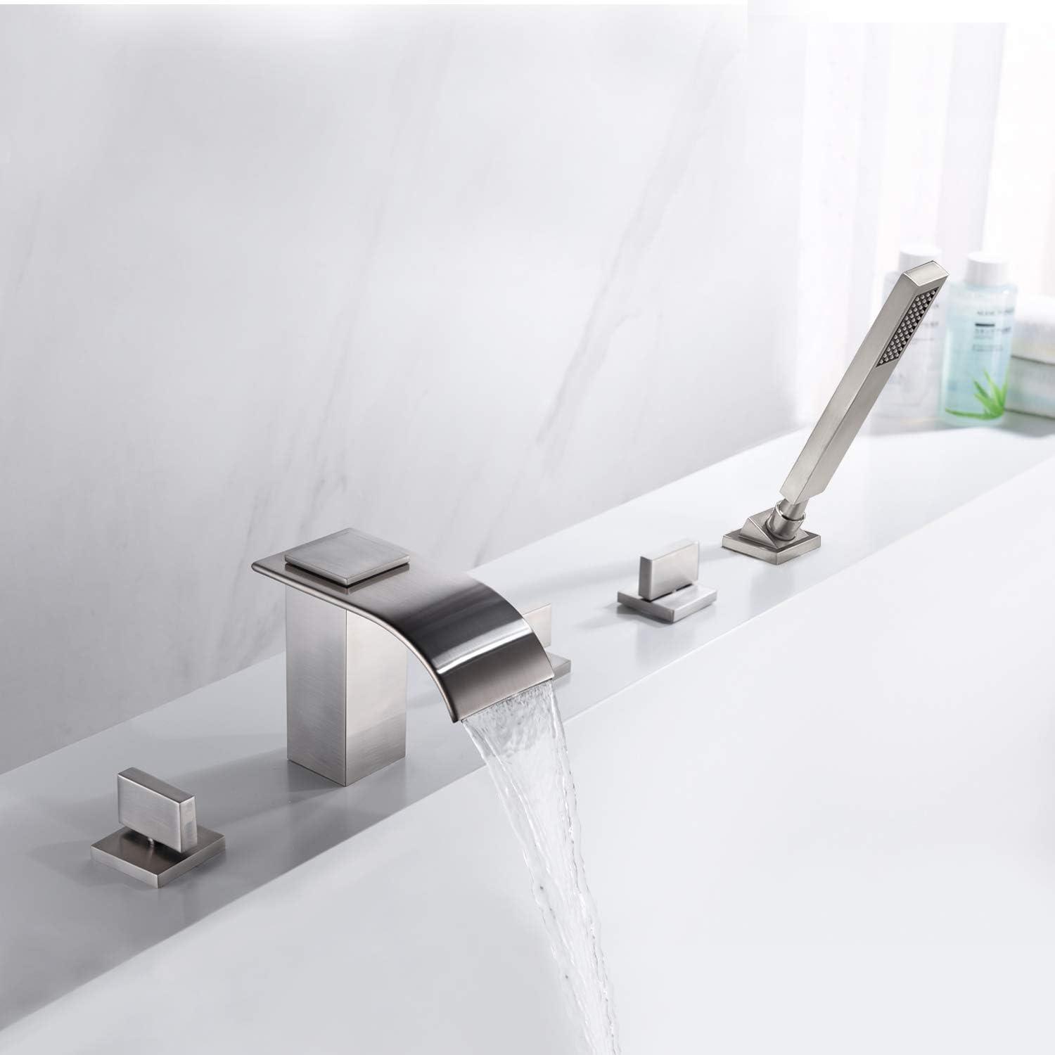 Waterfall Bathtub Faucet,Deck Mount Roman Tub Faucet with Handheld Shower