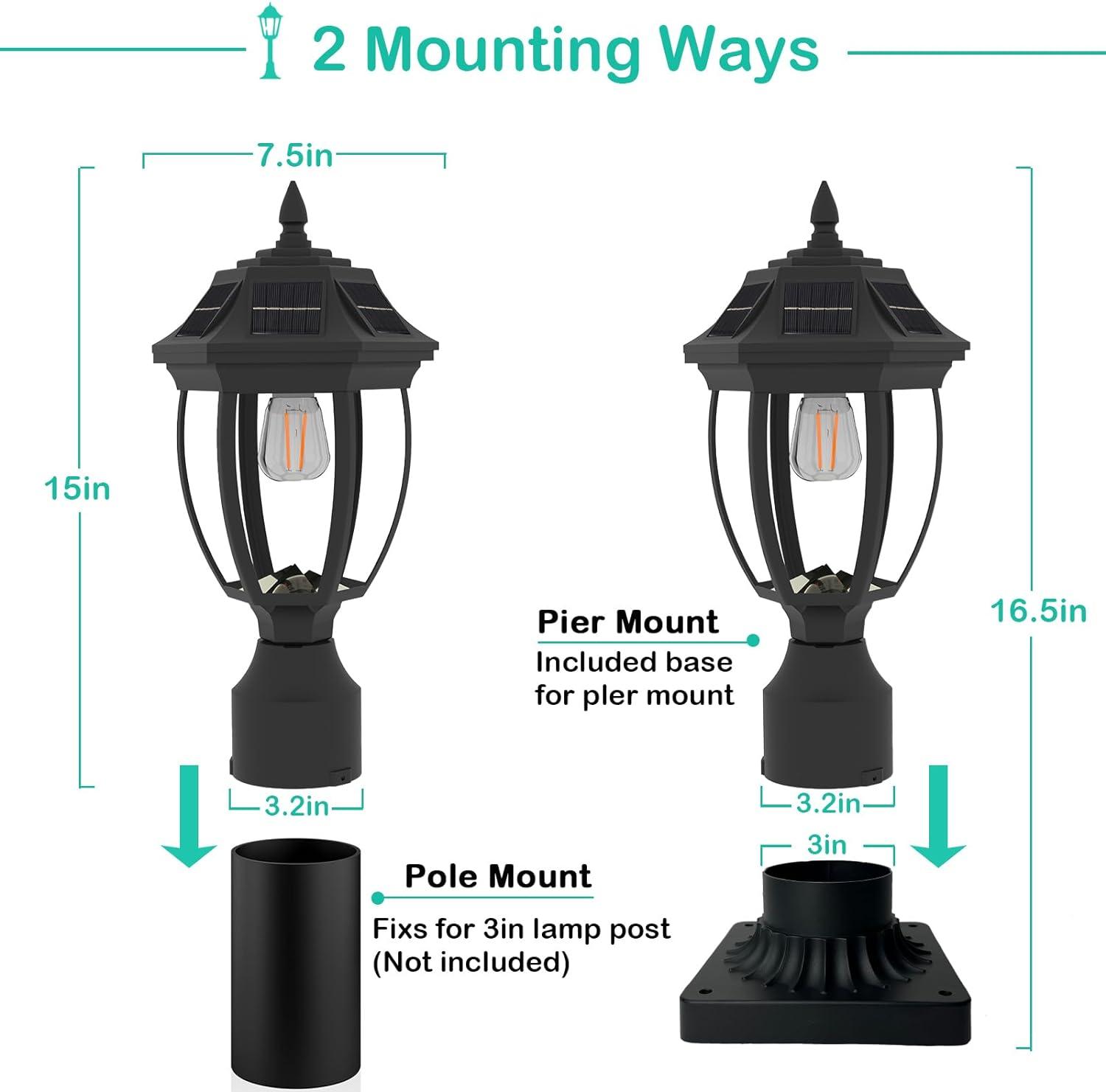 Solar Post Lamp Lights, 3000K Dusk to Dawn Solar Post Light with Pier Mount Base, Outdoor Waterproof Solar Motion Sensor Lights for Garden Yard Landscape Pole Pillar