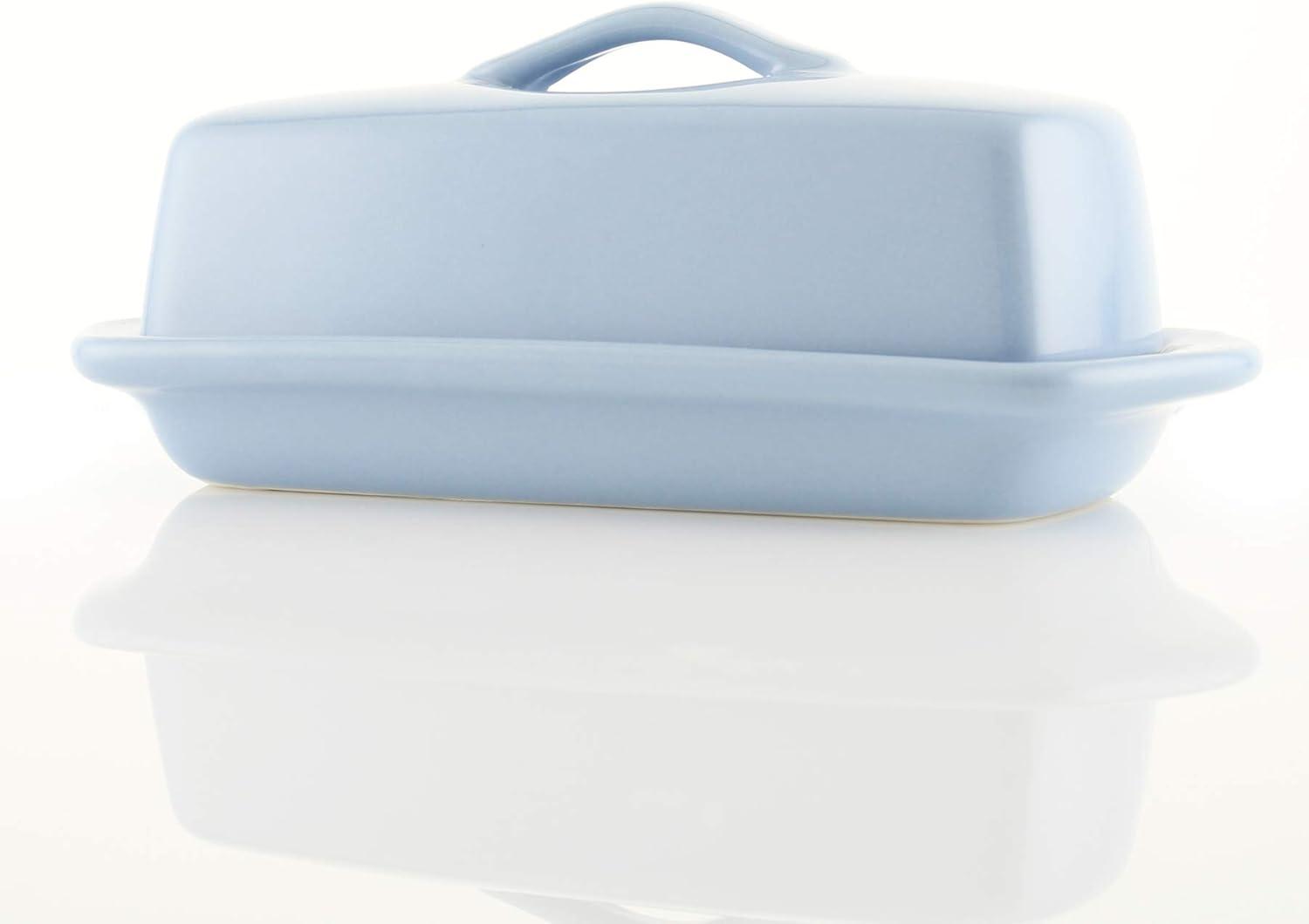 Glacier Blue Stoneware Full-Size Butter Dish with Handle