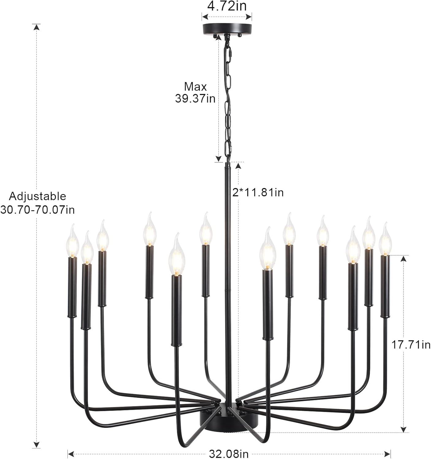 16-Lights Wagon Wheel Chandelier 47 Inch Black Farmhouse Chandelier Large Chandeliers for High Ceilings Round Modern Farmhouse Chandeliers Ceiling Light for Living Room Dining Room Foyer Entryway