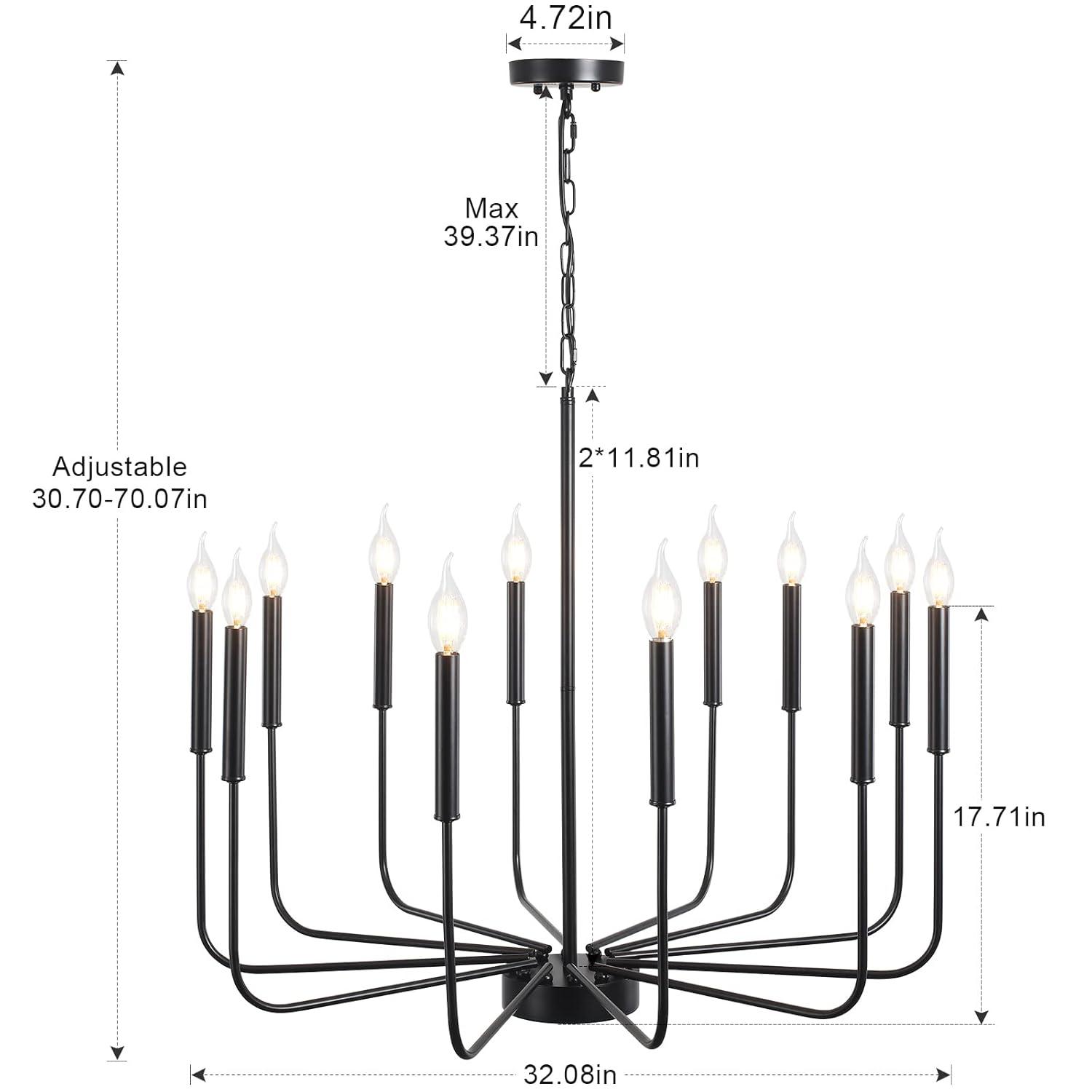 16-Lights Wagon Wheel Chandelier 47 Inch Black Farmhouse Chandelier Large Chandeliers for High Ceilings Round Modern Farmhouse Chandeliers Ceiling Light for Living Room Dining Room Foyer Entryway