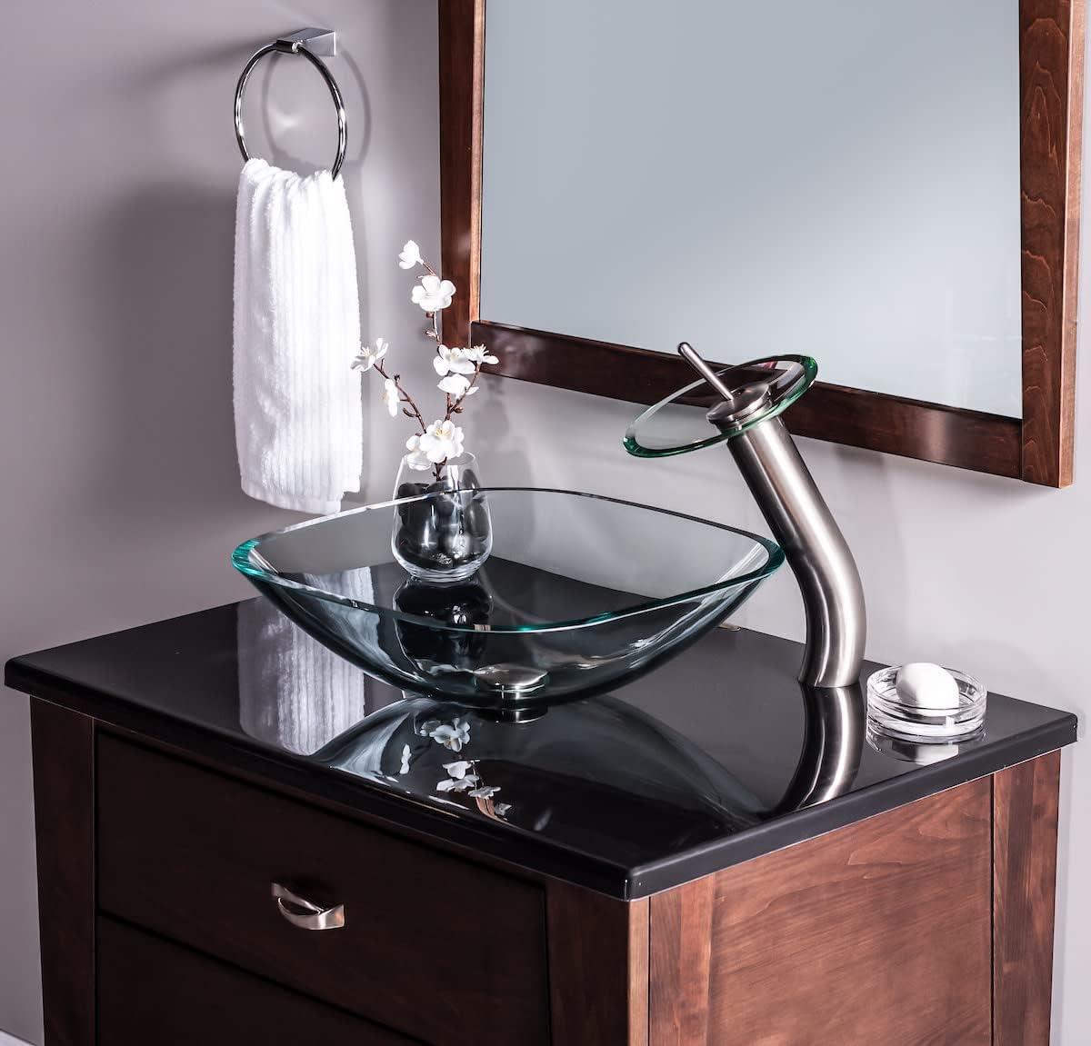 Miseno Mno-7108 Square 16-1/2" Tempered Glass Vessel Bathroom Sink - Nickel