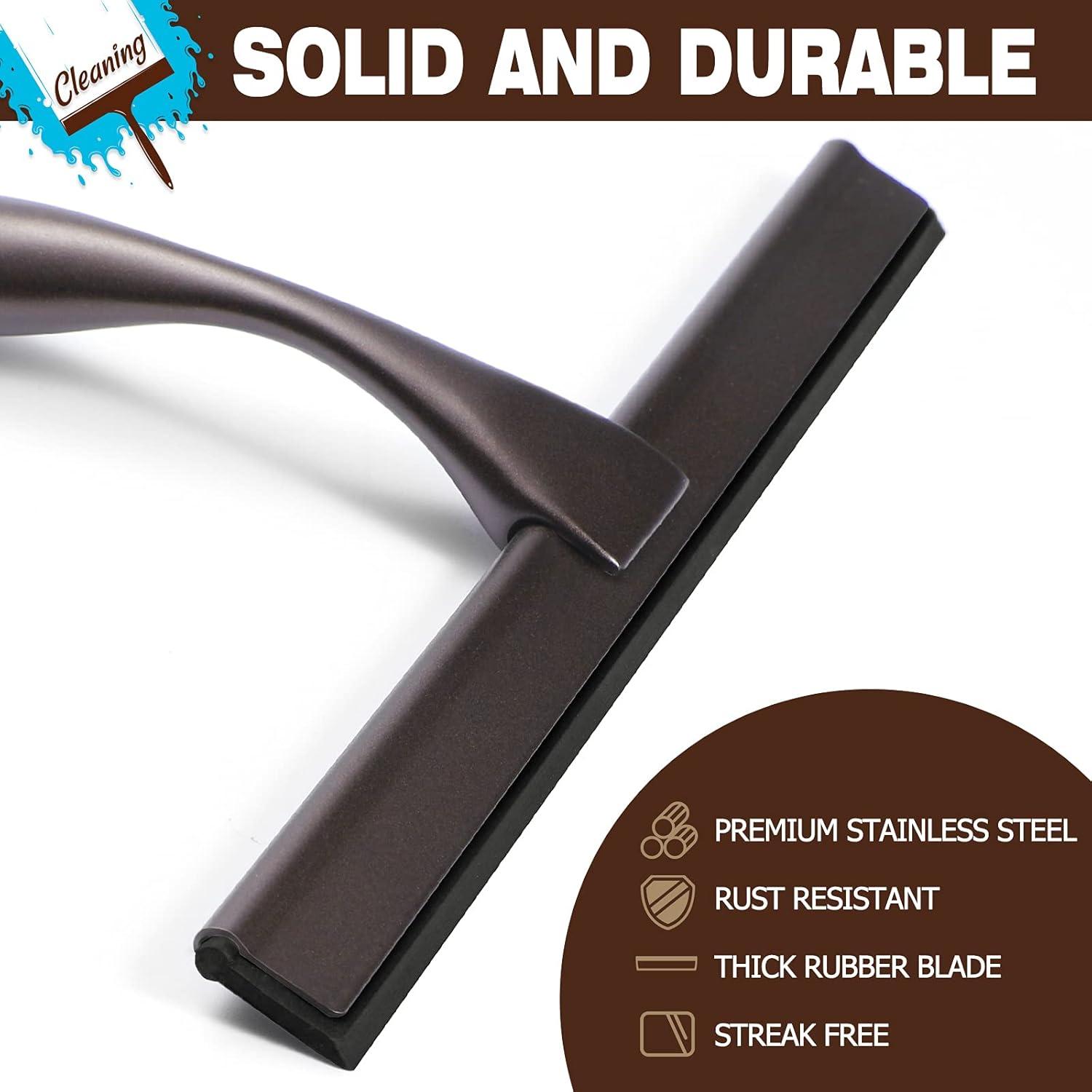NETANY Shower Squeegee, 10-Inch Bronze Squeegee, All-Purpose Stainless Steel Squeegee for Bathroom, Shower Doors, Mirrors, Tiles and Car Windows - 100% Streak Free