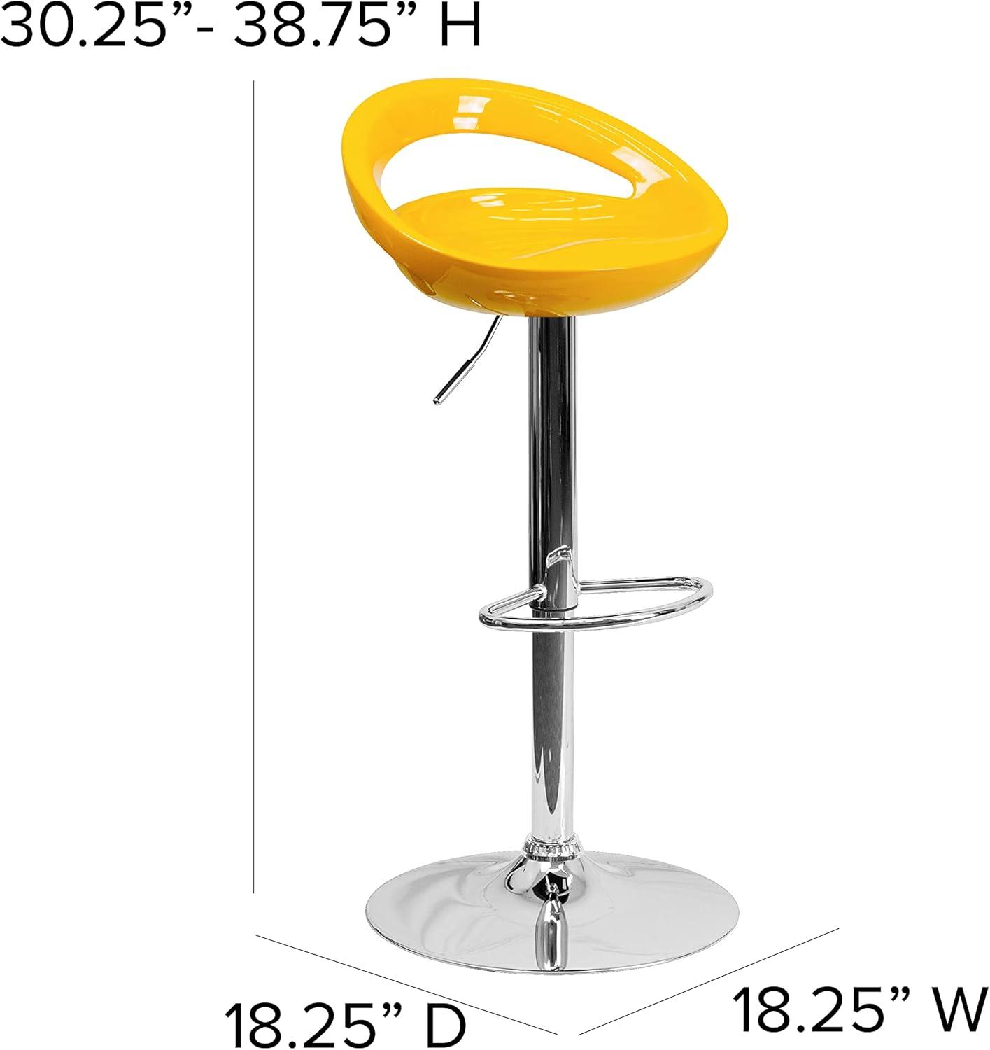 Contemporary Yellow Acrylic Adjustable Swivel Barstool with Chrome Base