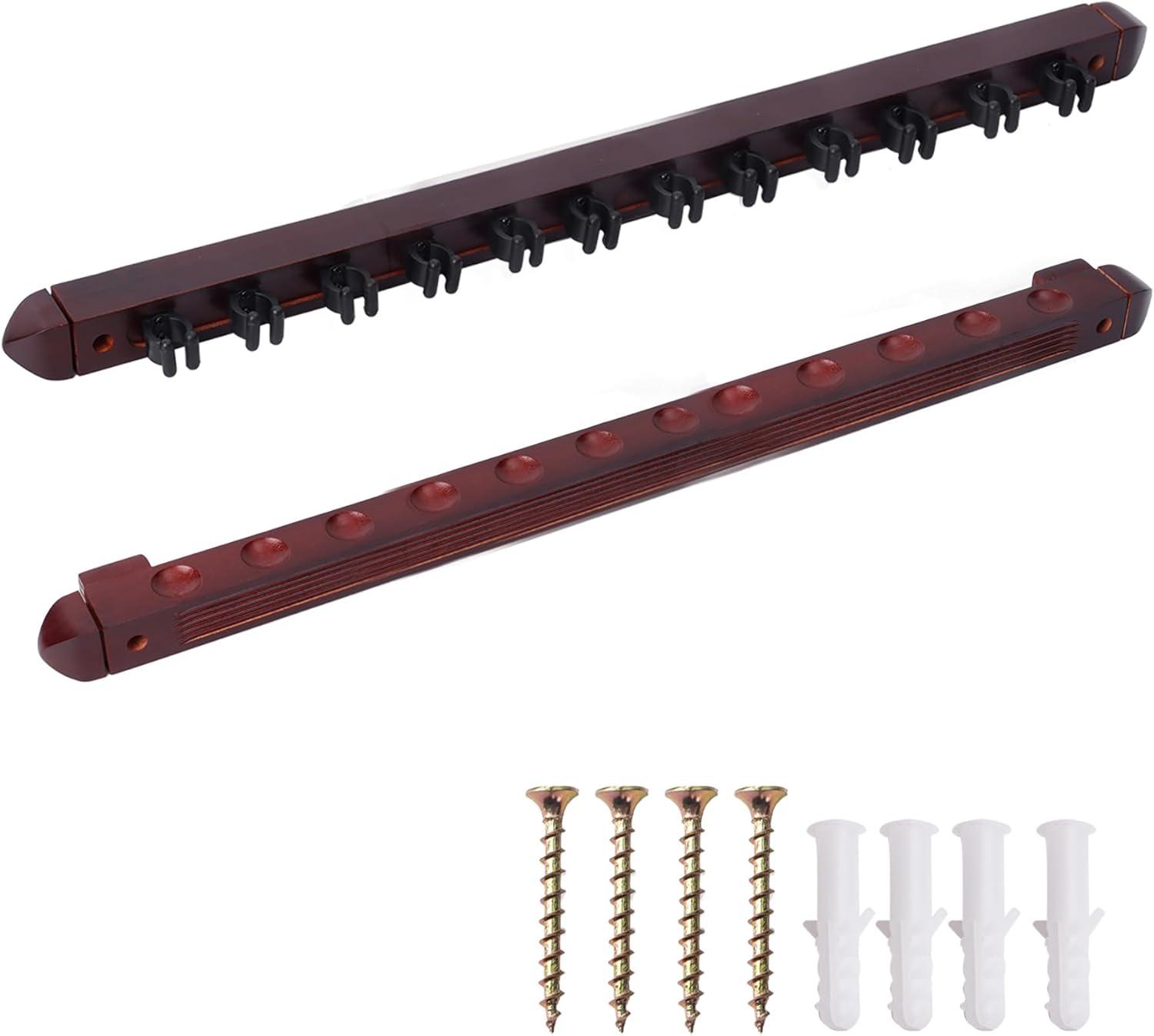 GSE 2-Piece Wood Wall Mounted Pool Cue Rack, Billiard Cue Sticks Wall Rack Set, Holds 12 Pool Cue Sticks