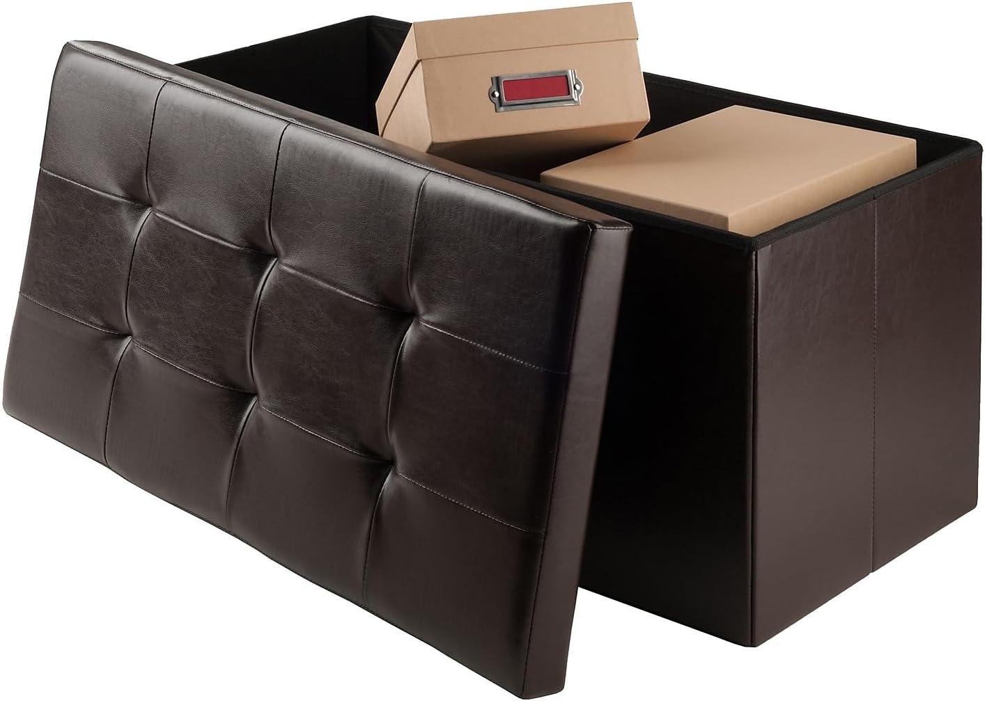 Espresso Faux Leather Foldable Storage Ottoman 29.9"