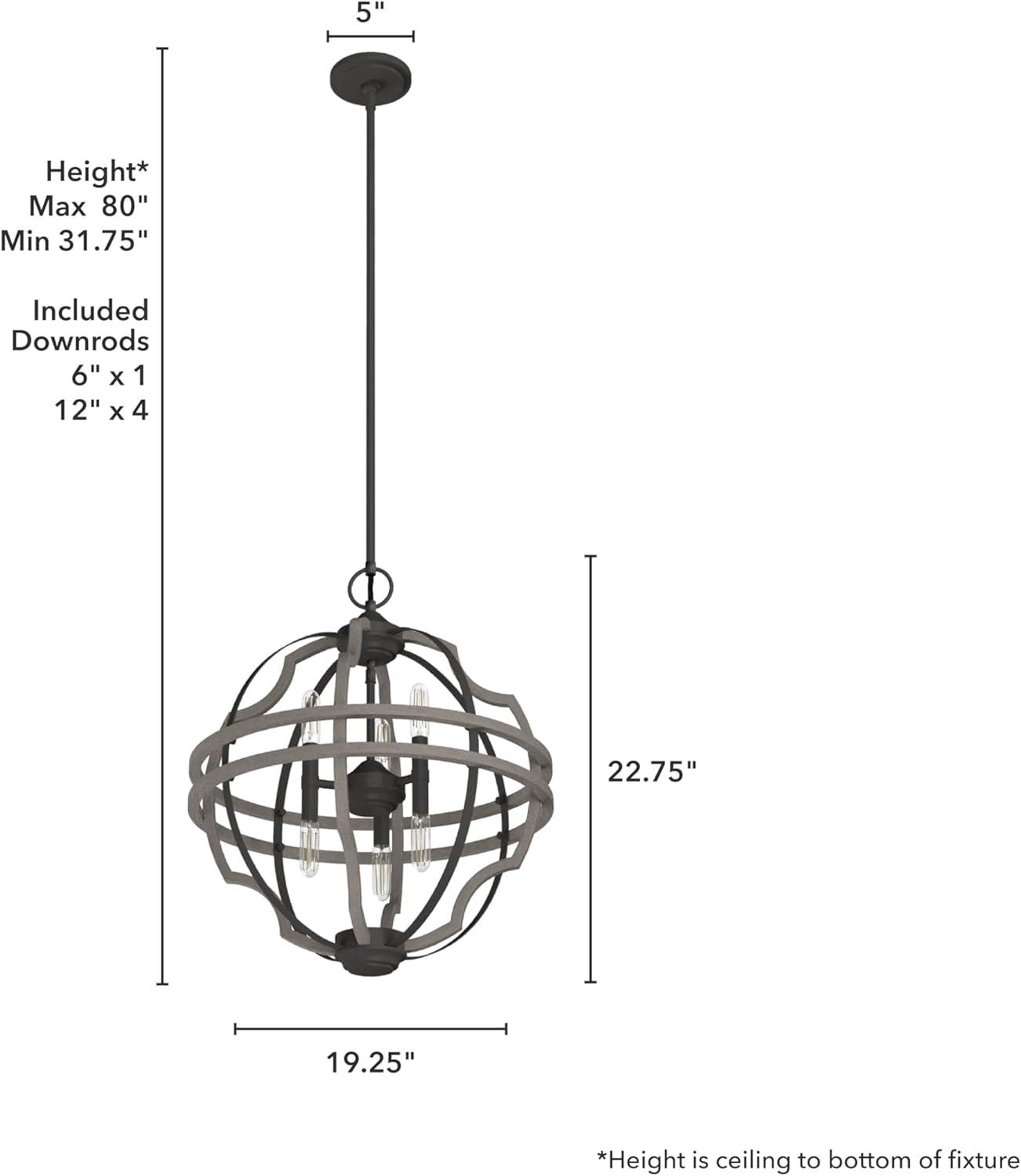 Hunter 19.25 inch Stone Creek Noble Bronze and White Washed Oak 6 Light Pendant Ceiling Light Fixture