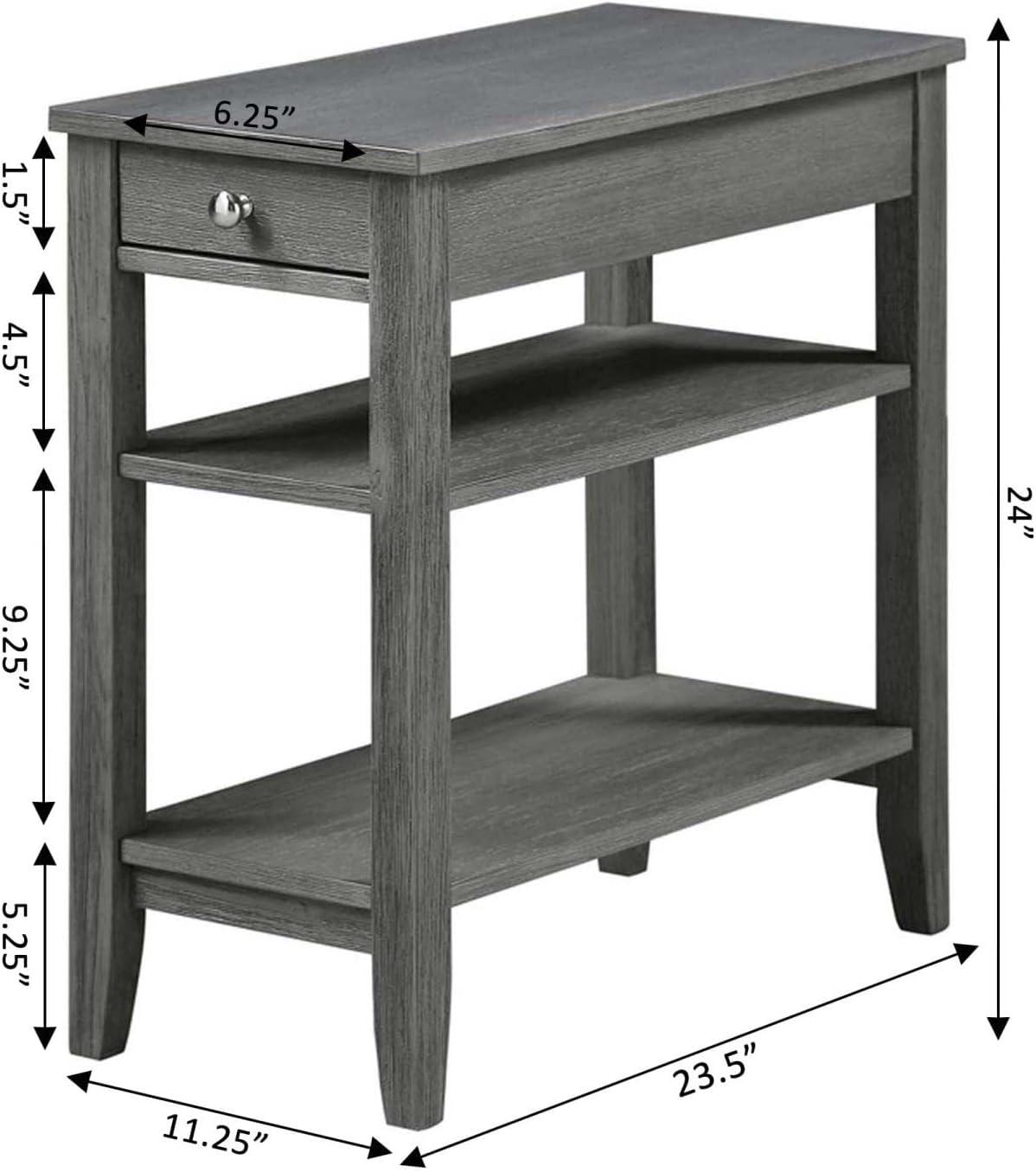 Convenience Concepts American Heritage 1 Drawer Chairside End Table with Shelves, Wirebrush Dark Gray