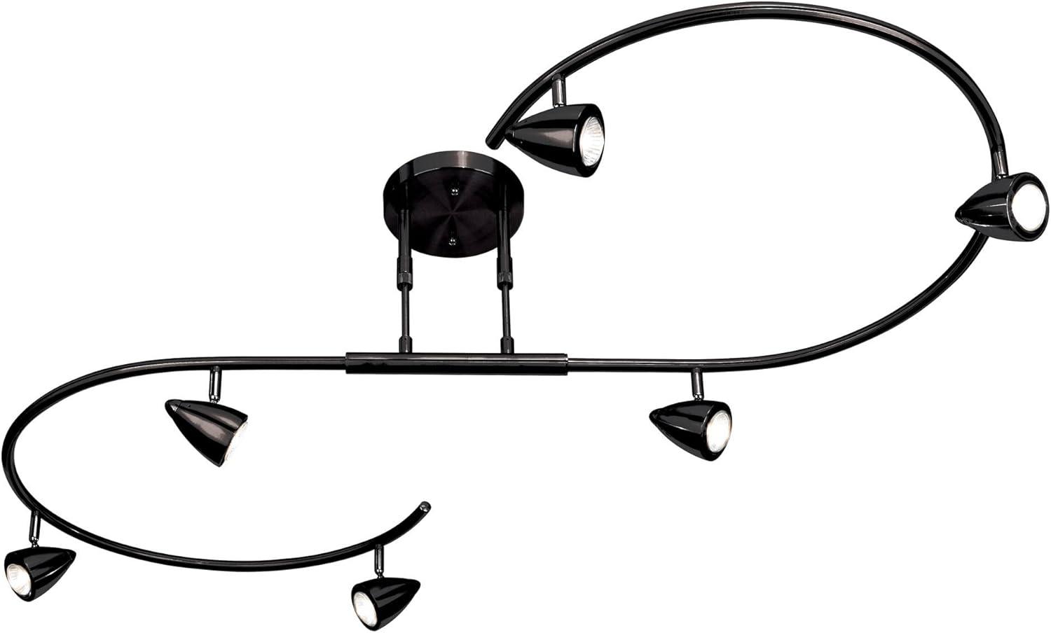 Pro Track Salazar S-Wave 6-Head LED Ceiling Track Light Fixture Kit Spot Light GU10 Adjustable Black Metal Modern Kitchen Bathroom Dining 54" Wide