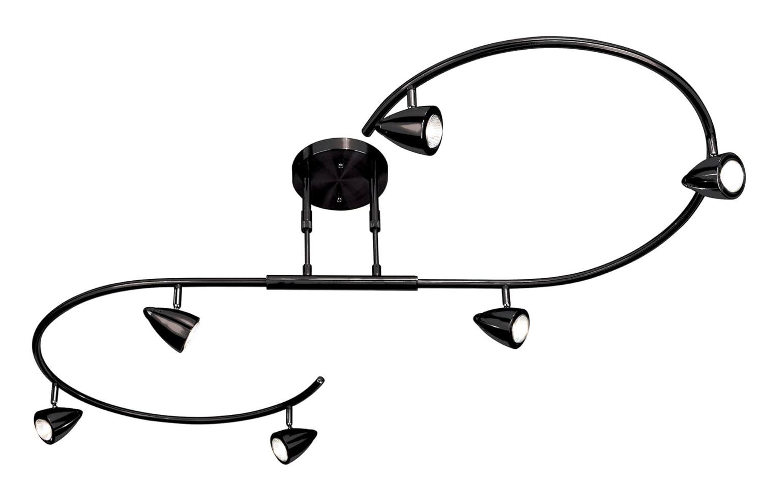 Pro Track Salazar S-Wave 6-Head LED Ceiling Track Light Fixture Kit Spot Light GU10 Adjustable Black Metal Modern Kitchen Bathroom Dining 54" Wide