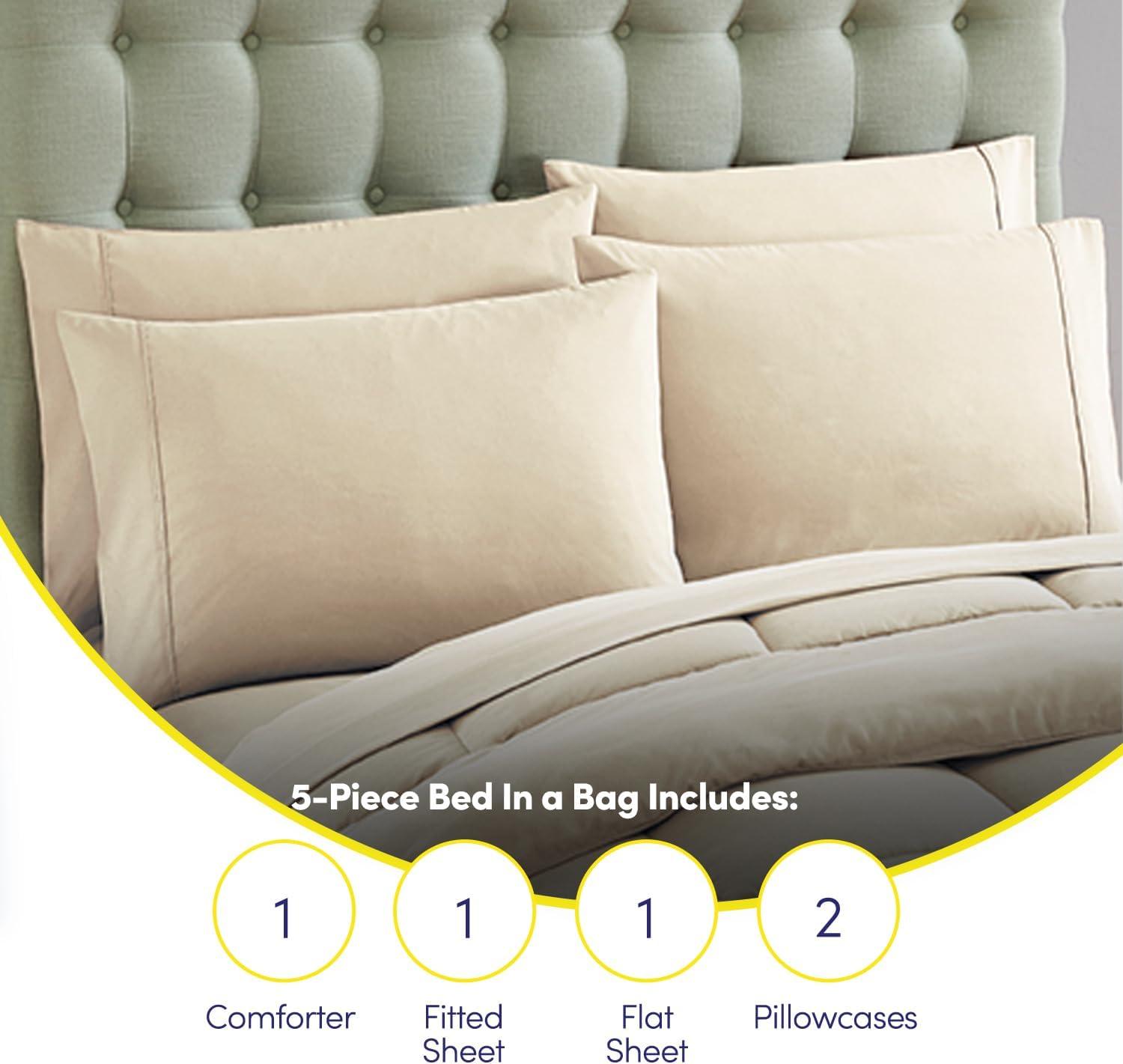 Sweet Home Collection All Season Bed-in-A-Bag 5pc/7pc Solid Color Comforter & Sheet Set Ultra Soft Bedding by Sweet Home Collection