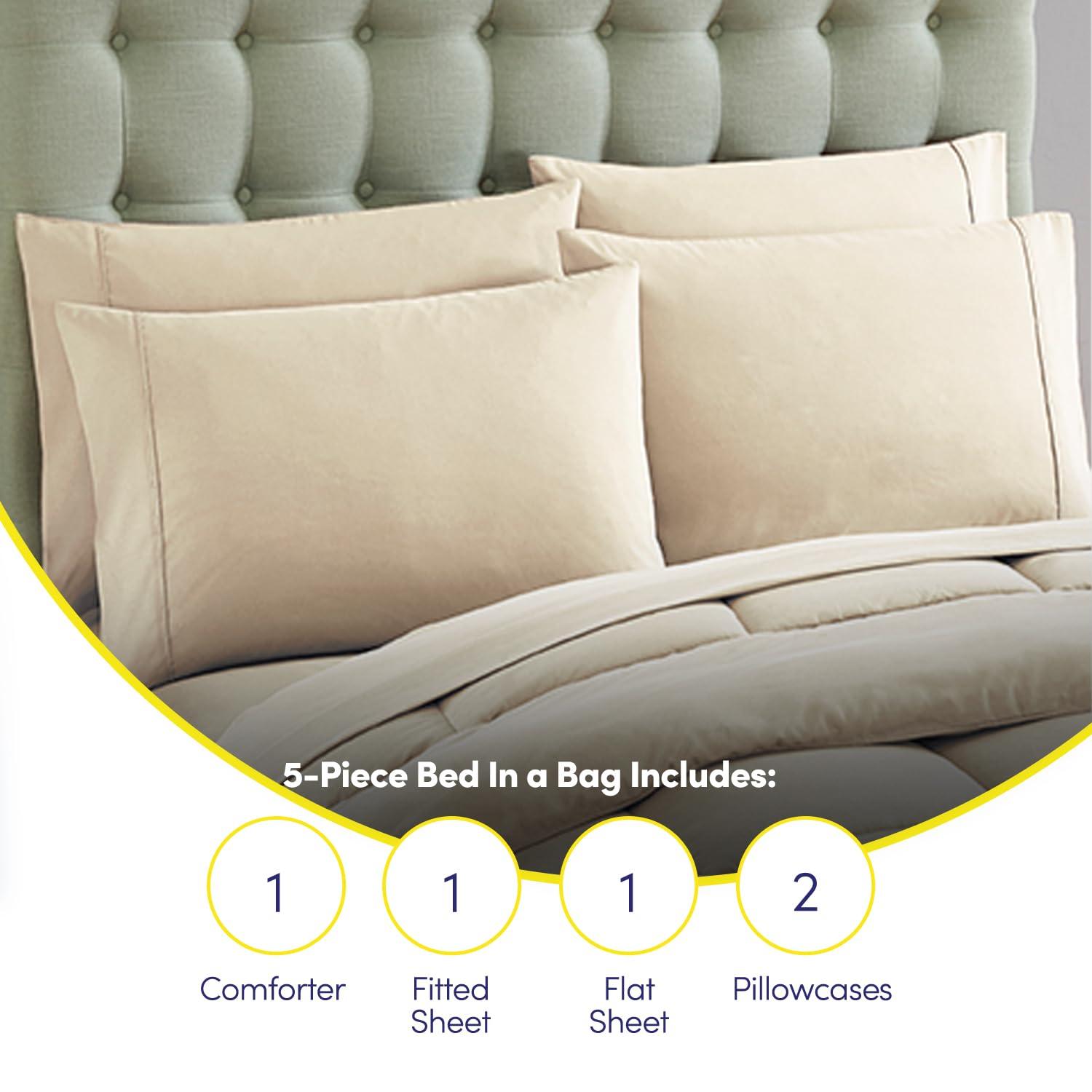 Sweet Home Collection All Season Bed-in-A-Bag 5pc/7pc Solid Color Comforter & Sheet Set Ultra Soft Bedding by Sweet Home Collection