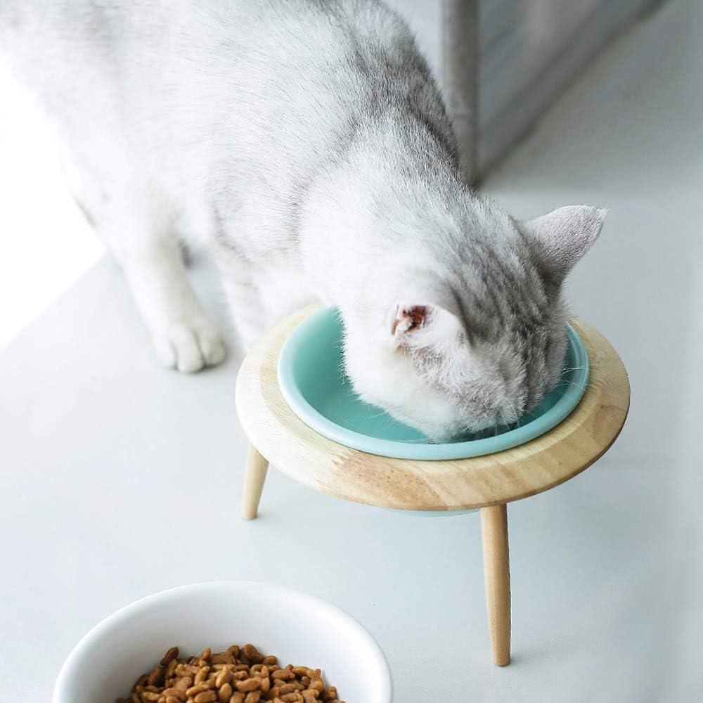 LIONWEI LIONWELI Blue Ceramic Adjustable Elevated Raised Pet Bowl with Wood Stand for Cats and Dogs No Spill Pet Food Water Feeder (3 Installation Methods for Different Height) Large