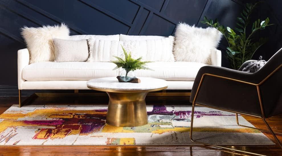 Unique Loom Estrella Collection Bright Colors, Geometric, Abstract, Modern Area Rug, 5 ft x 8 ft, Beige/Yellow