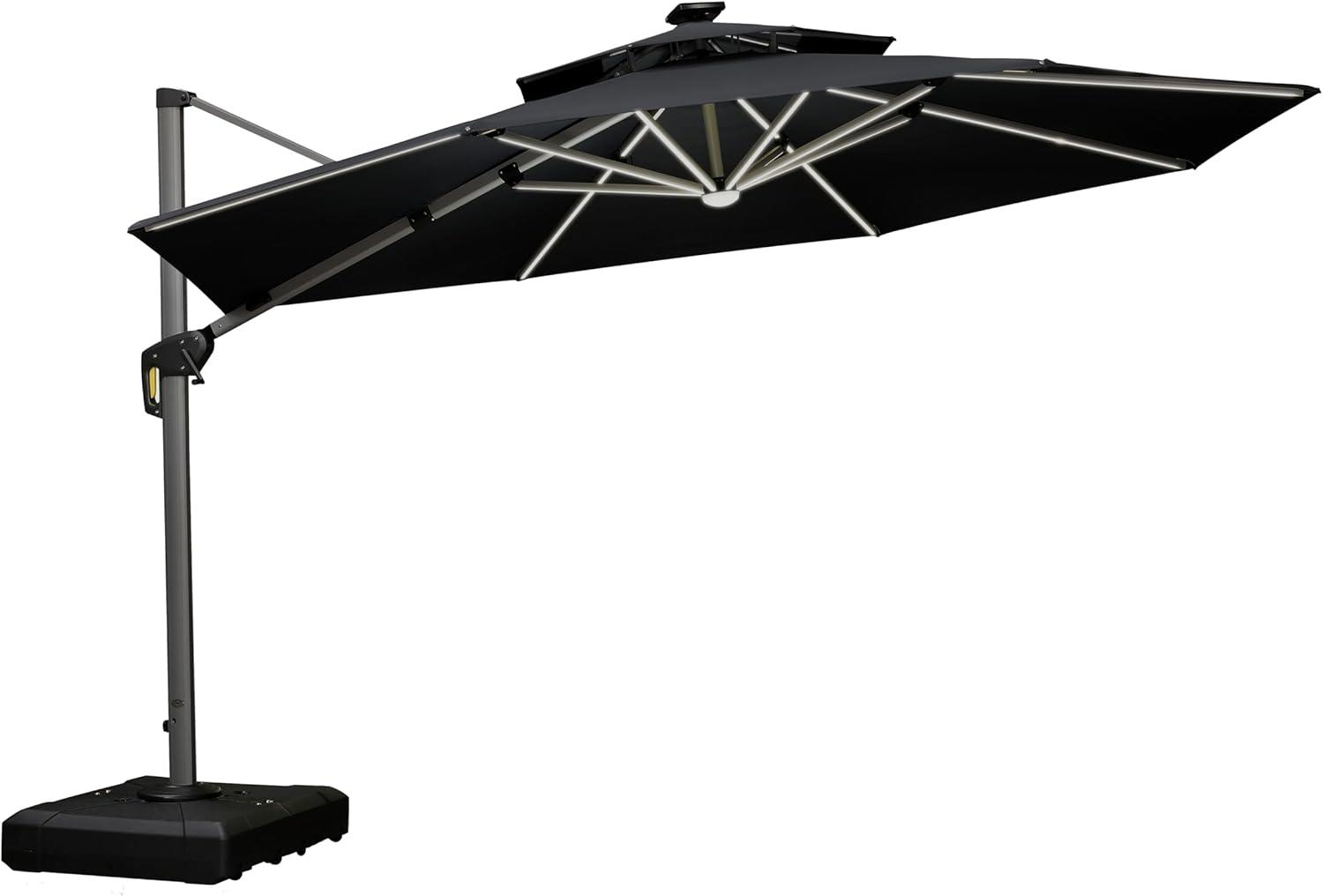 PURPLE LEAF 12-ft Aluminum Black Crank Cantilever Patio Umbrella with Lights