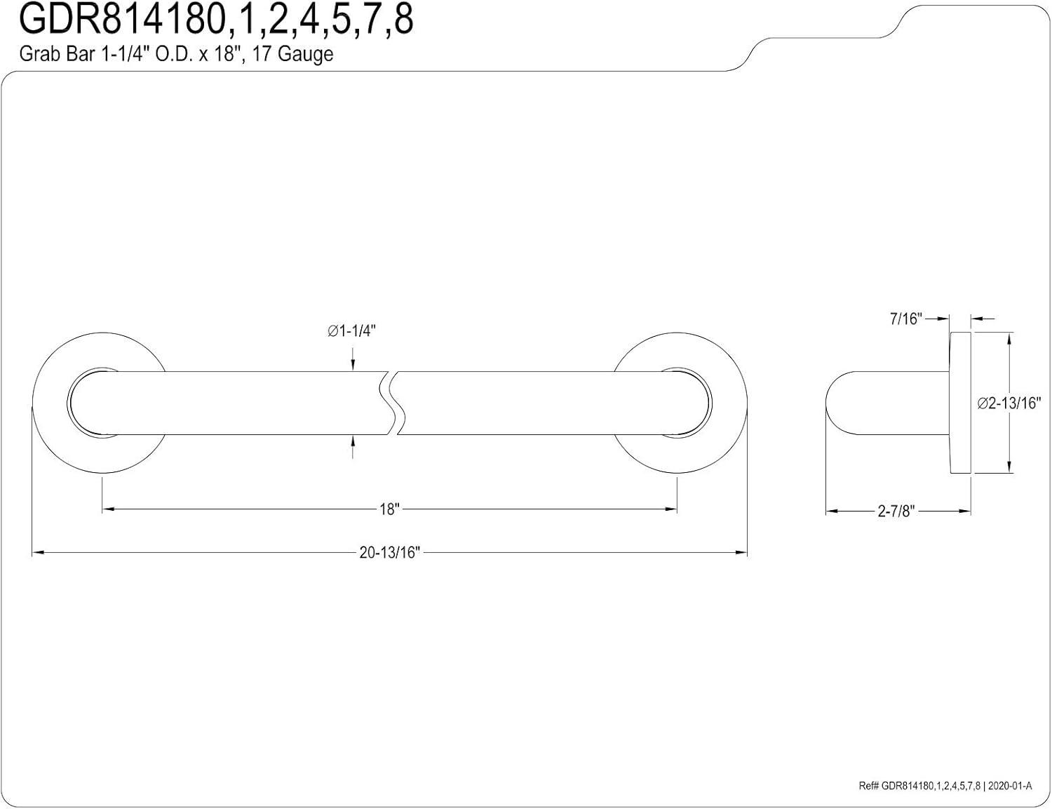 Kingston Brass Silver Sage 1-1/4 Inch O.D Grab Bar