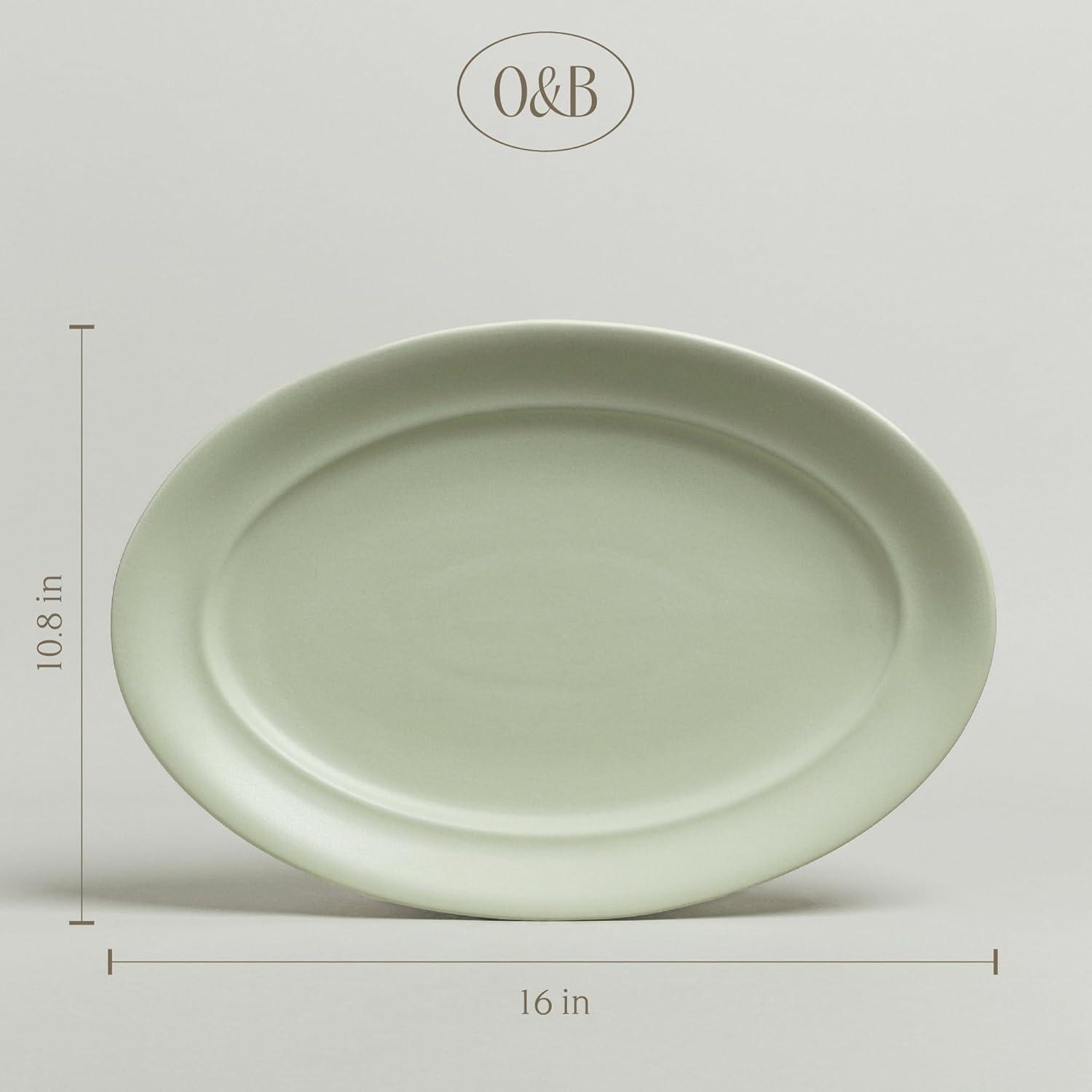 Green Ceramic Oval Serving Platter - 11''