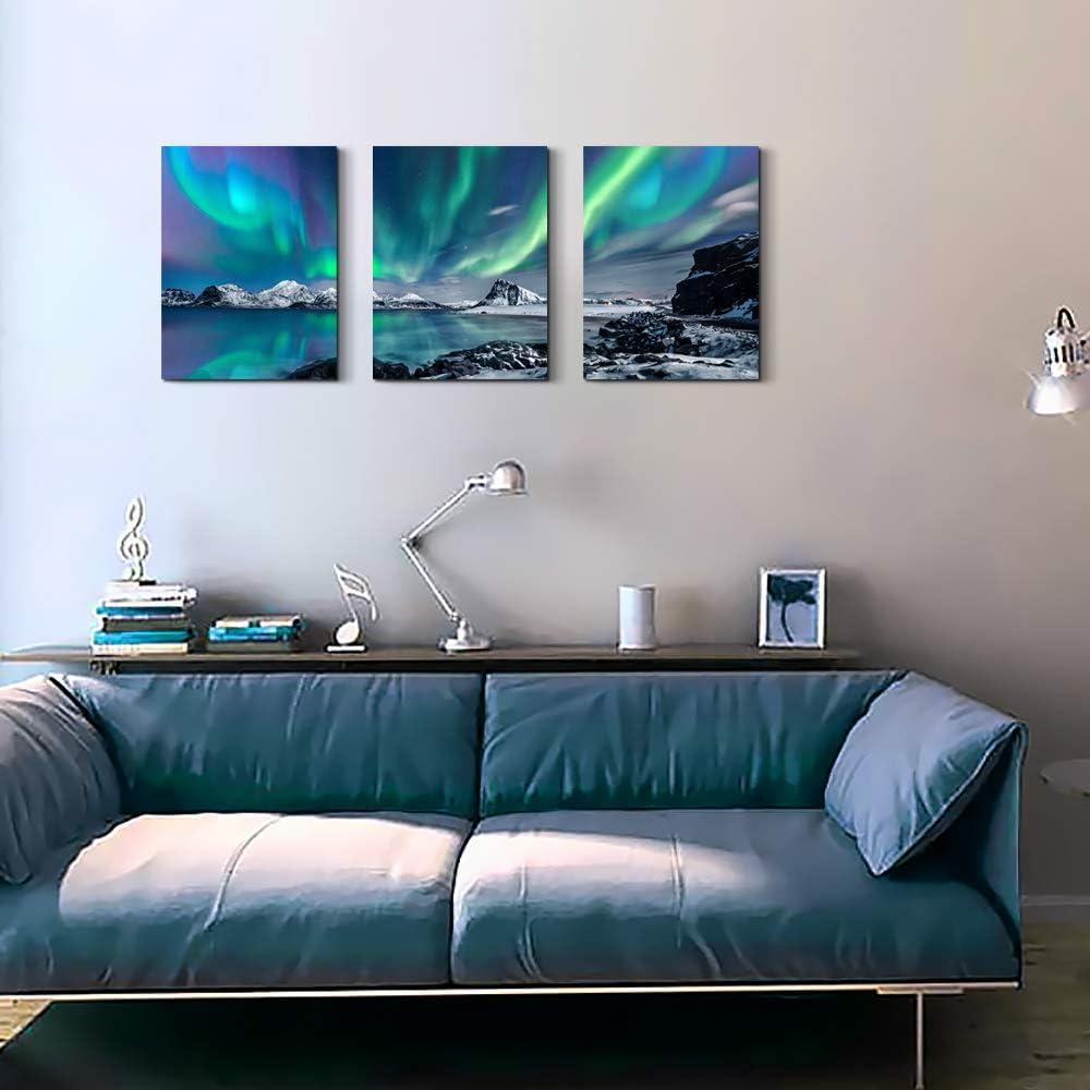 Farmhouse Canvas Wall Art For Bedroom Wall Decorations For Living Room Office Wall Decor Aurora Scenery Painting On Stretched And Framed Wall Pictures 3 Piece Ready To Hang For Bathroom Home Decor