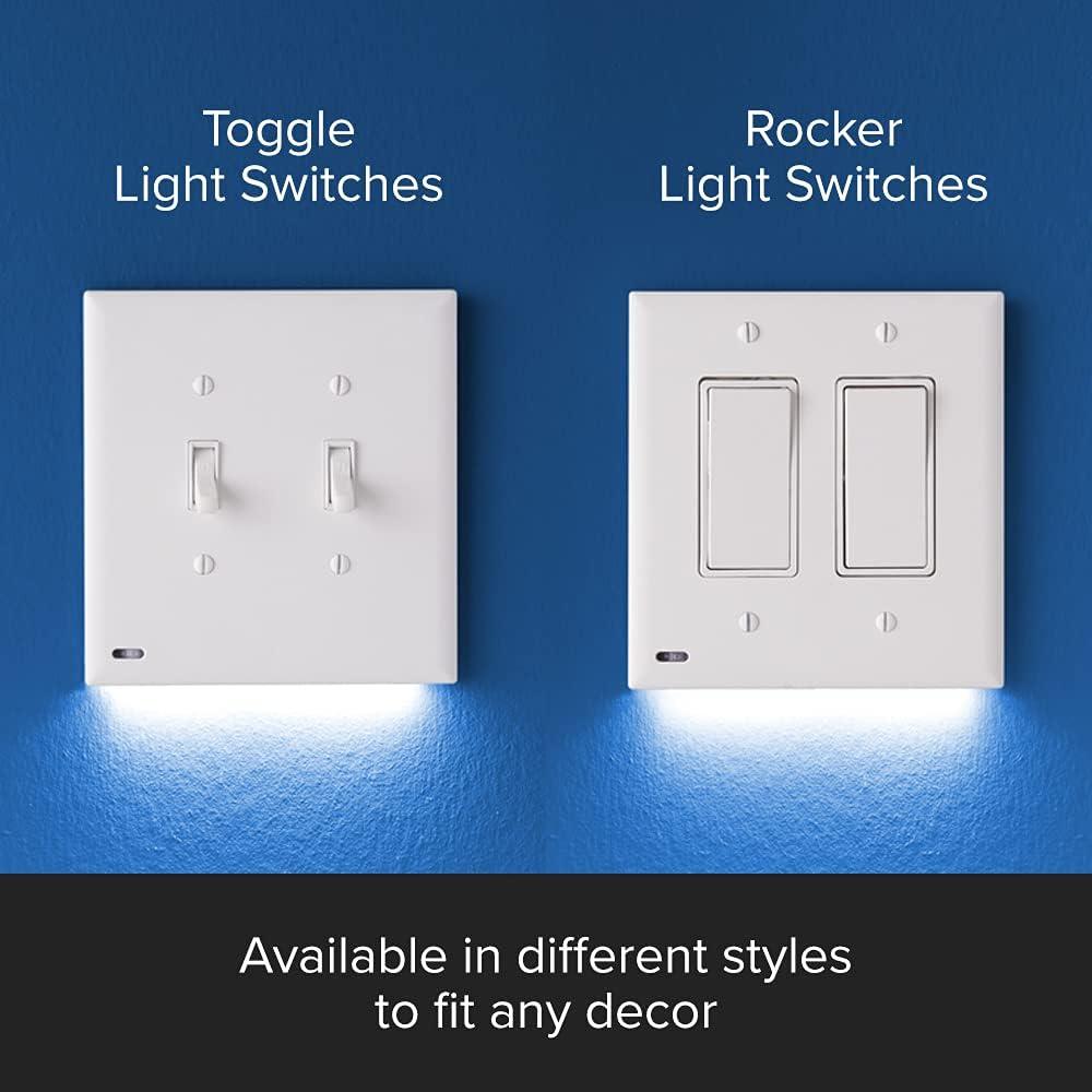 SnapPower SwitchLight Double-Gang Wall Plate Night Light - Bright / Dim / Off Sensor - Toggle, Ivory (1 Pack)