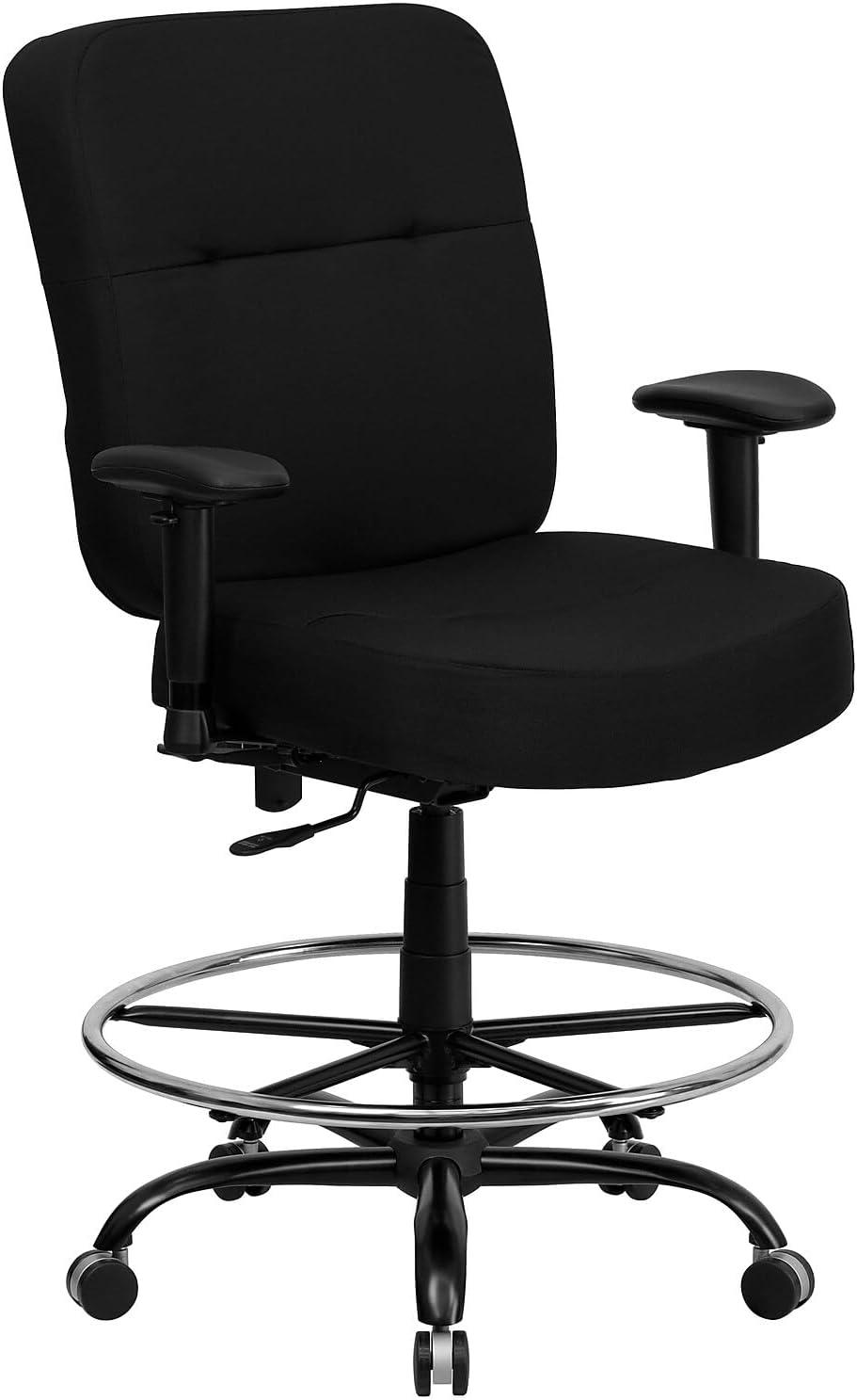 BizChair Big & Tall 400 lb. Rated Black LeatherSoft Ergonomic Drafting Chair with Adjustable Arms