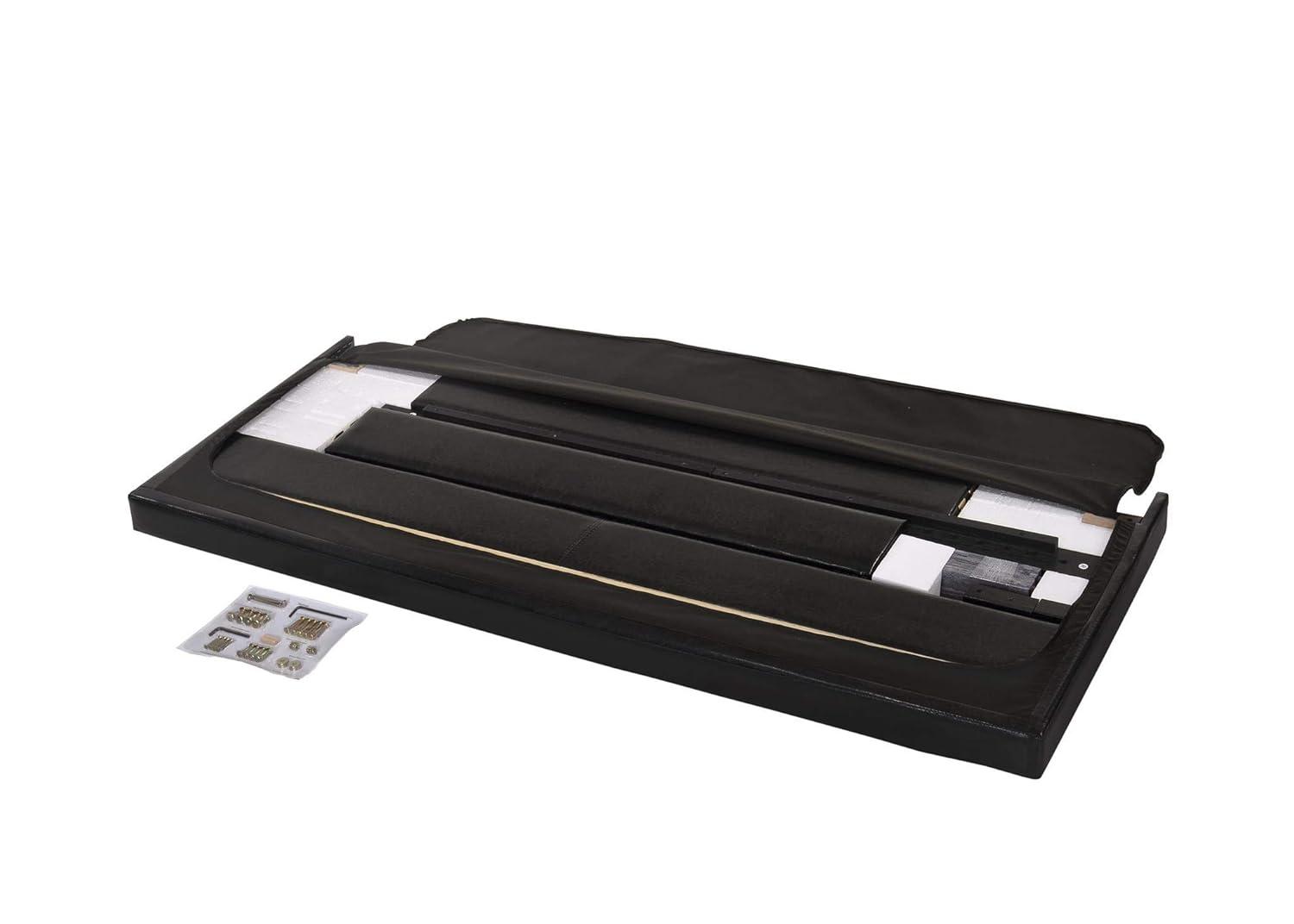 Sleek Modern Queen Platform Bed with Padded Headboard in Black Faux Leather