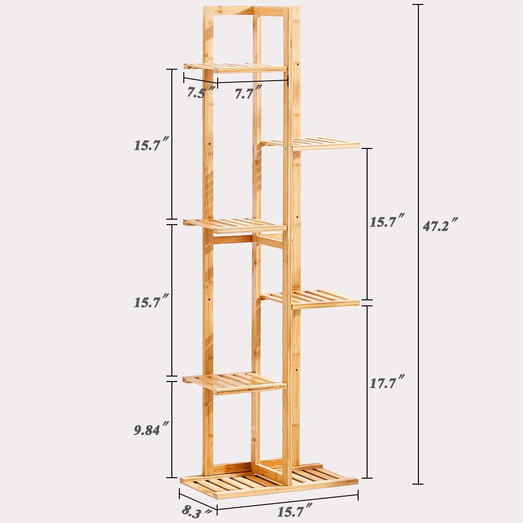Bamboo 6 Tier 7 Potted Plant Stand Rack Multiple Flower Pot Holder Shelf Indoor Outdoor Planter Display Shelving Unit for Patio Garden Corner Balcony Living Room