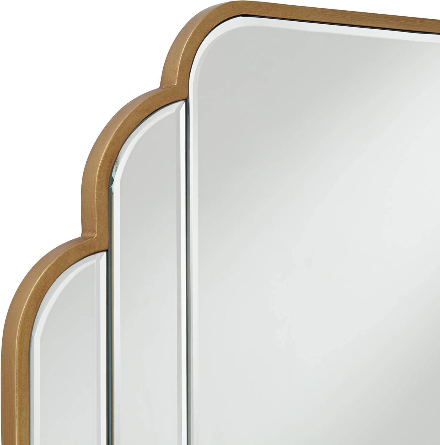 Noble Park Symphony Rectangular Vanity Accent Wall Mirror Modern Beveled Scalloped Edge Matte Brush Gold Frame 23 1/2" Wide for Bathroom Bedroom House