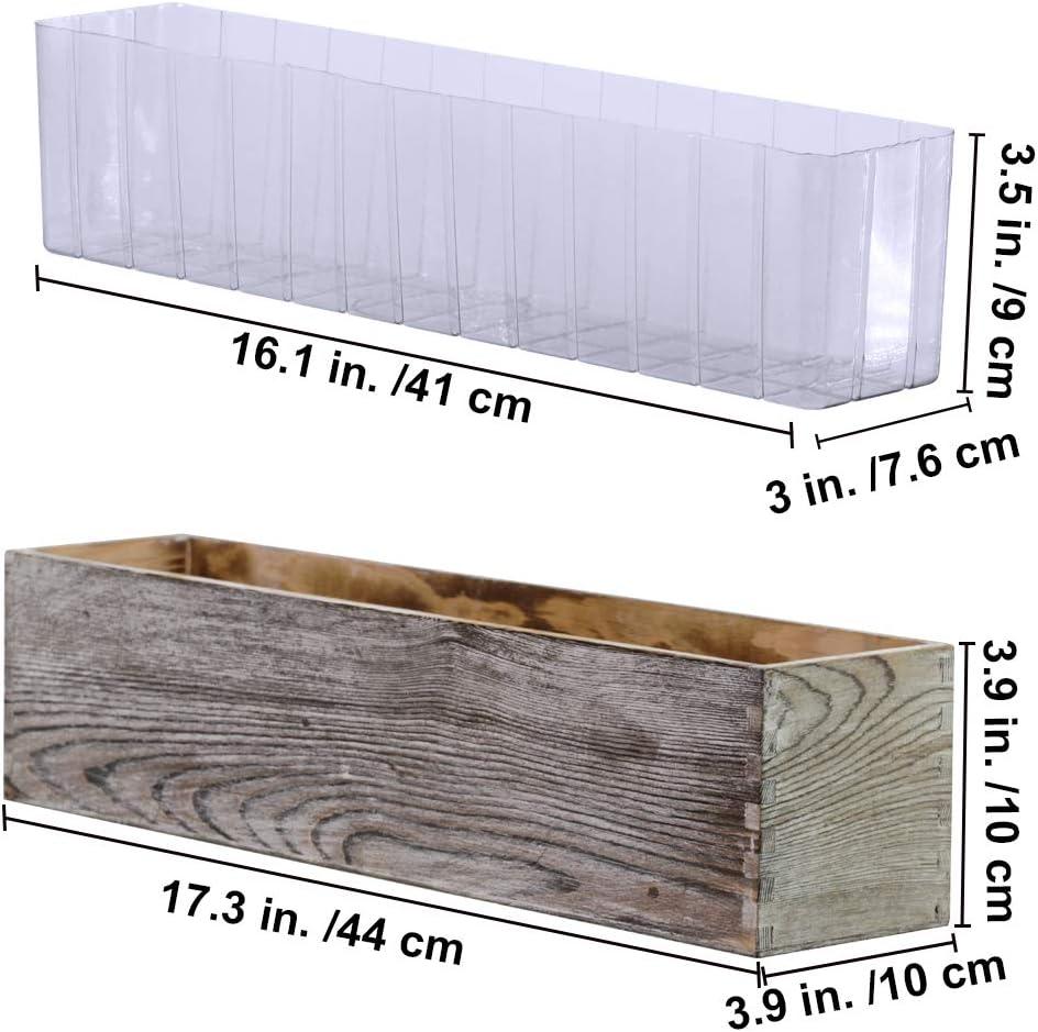 Whitewashed Rustic Pine Wood Planter Box with Plastic Liner